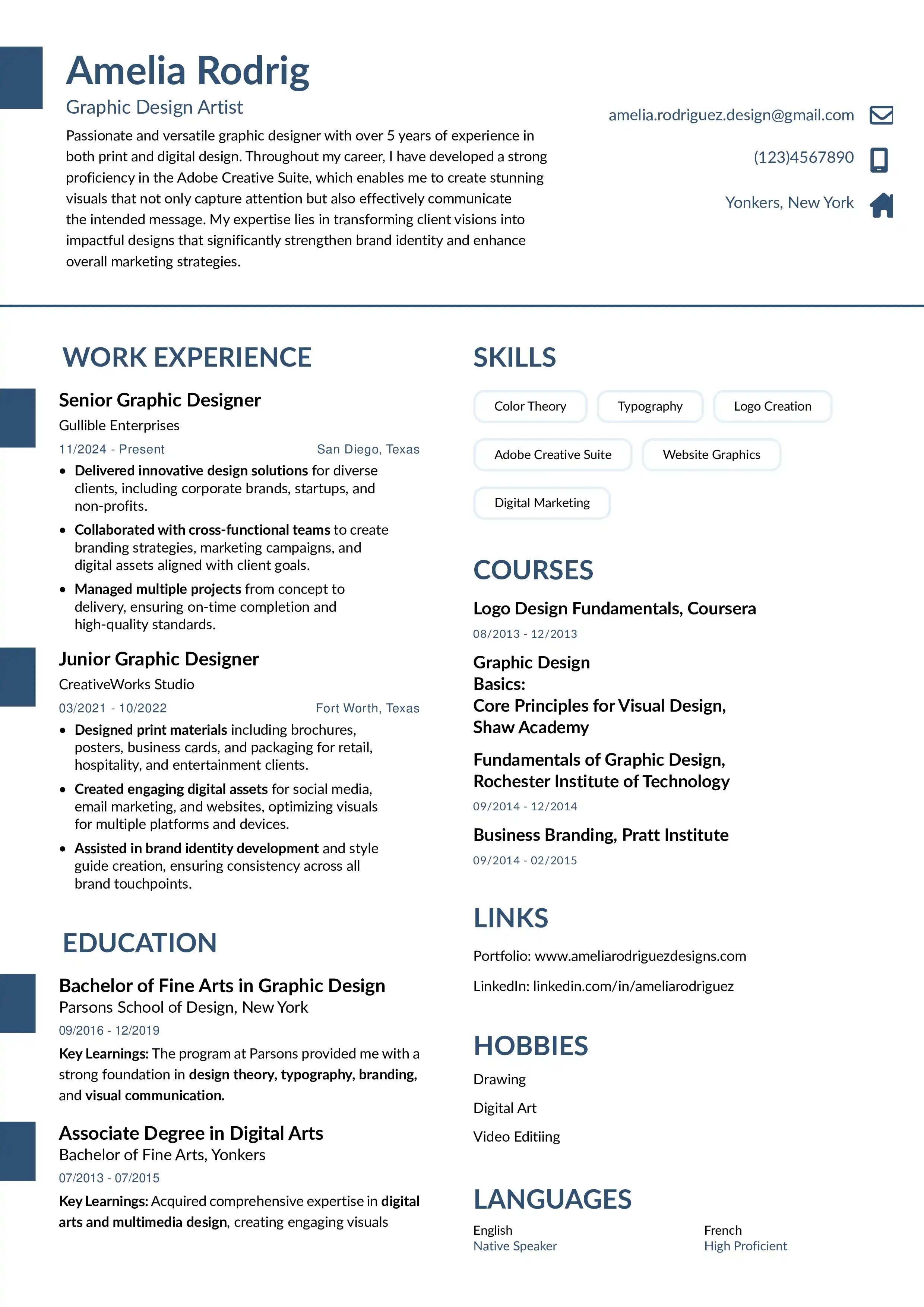 Graphic design artist resume