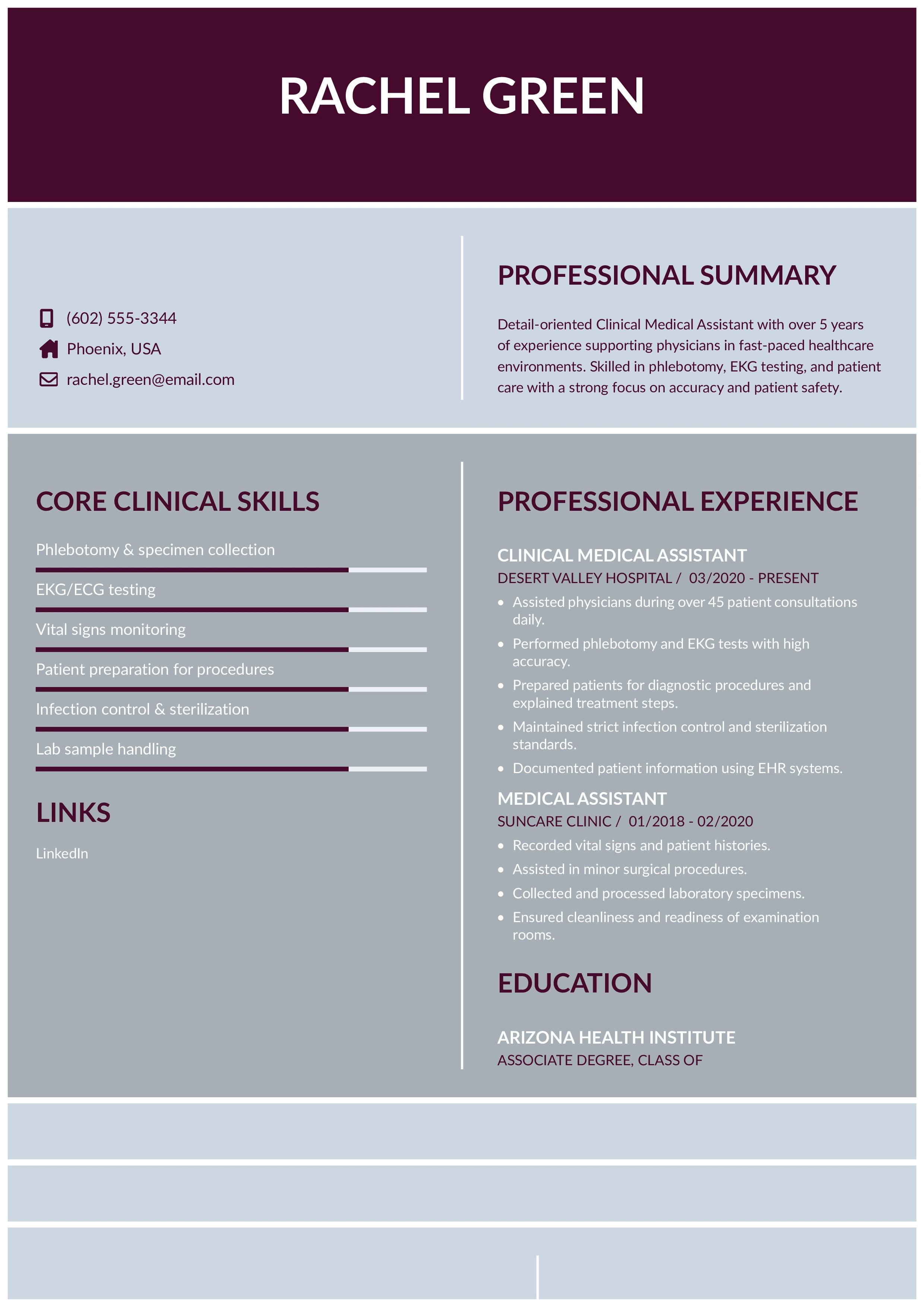 Clinical Medical Assistant Resume