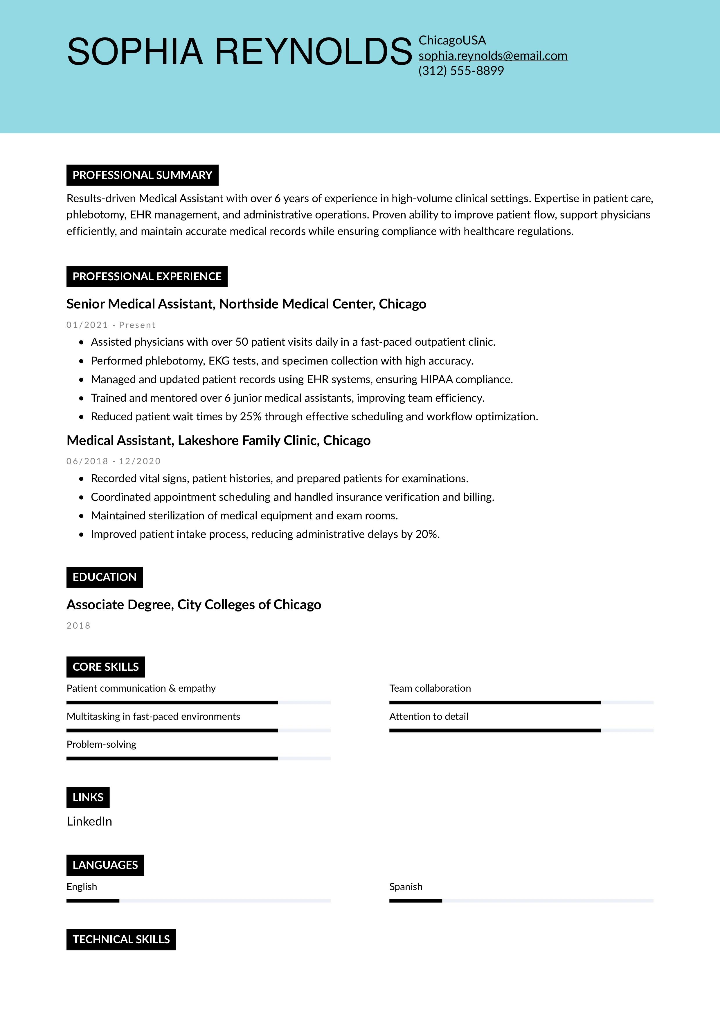 Experienced Medical Assistant Resume