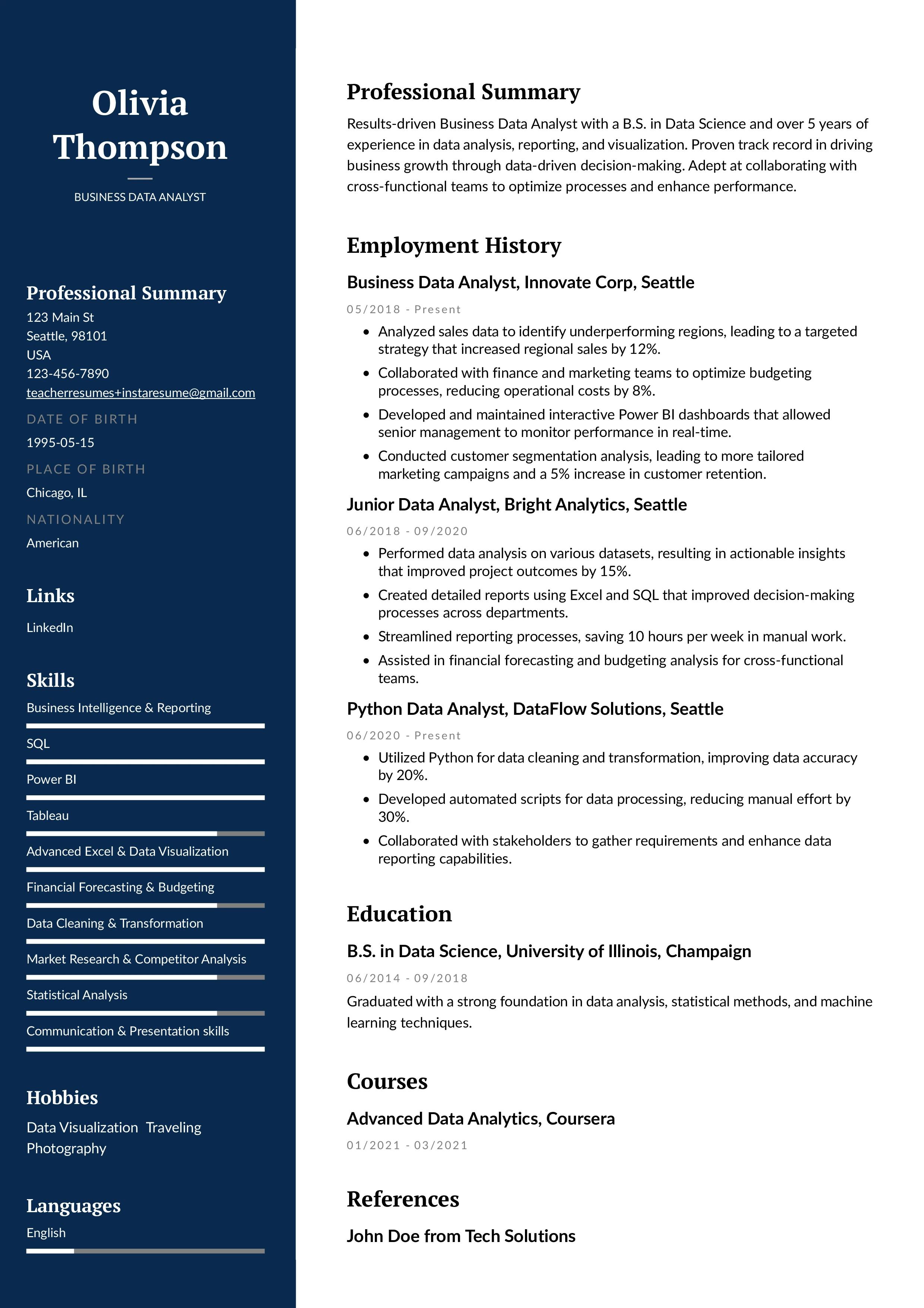  Business Data Analyst Resume