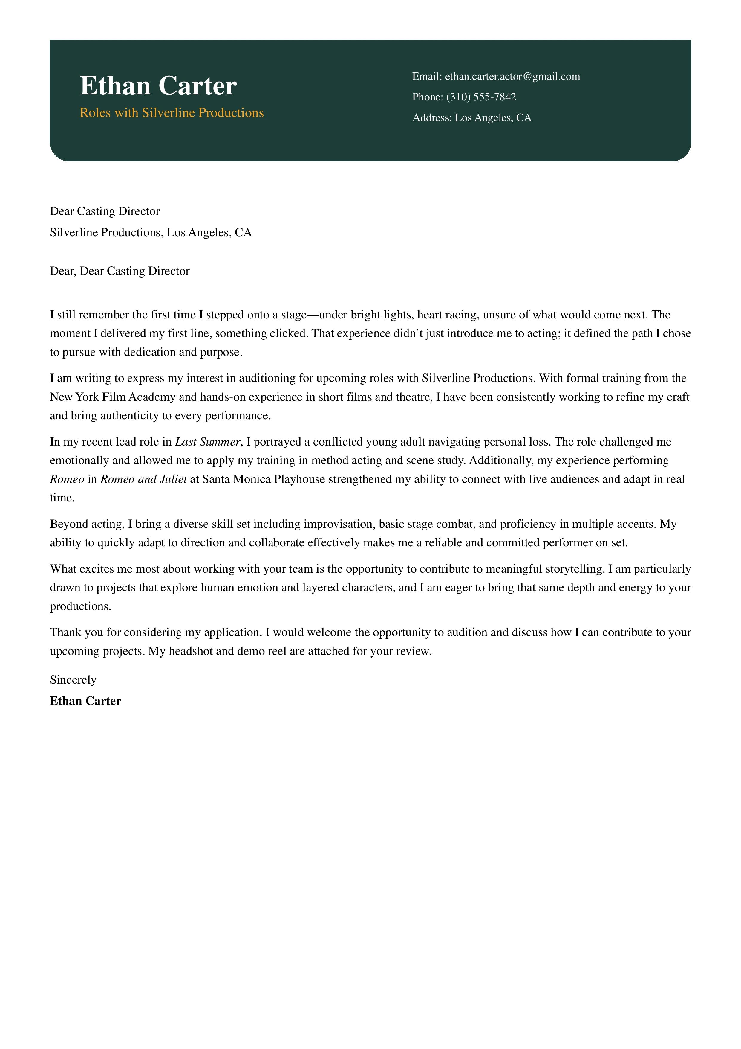 Acting Cover Letter Example