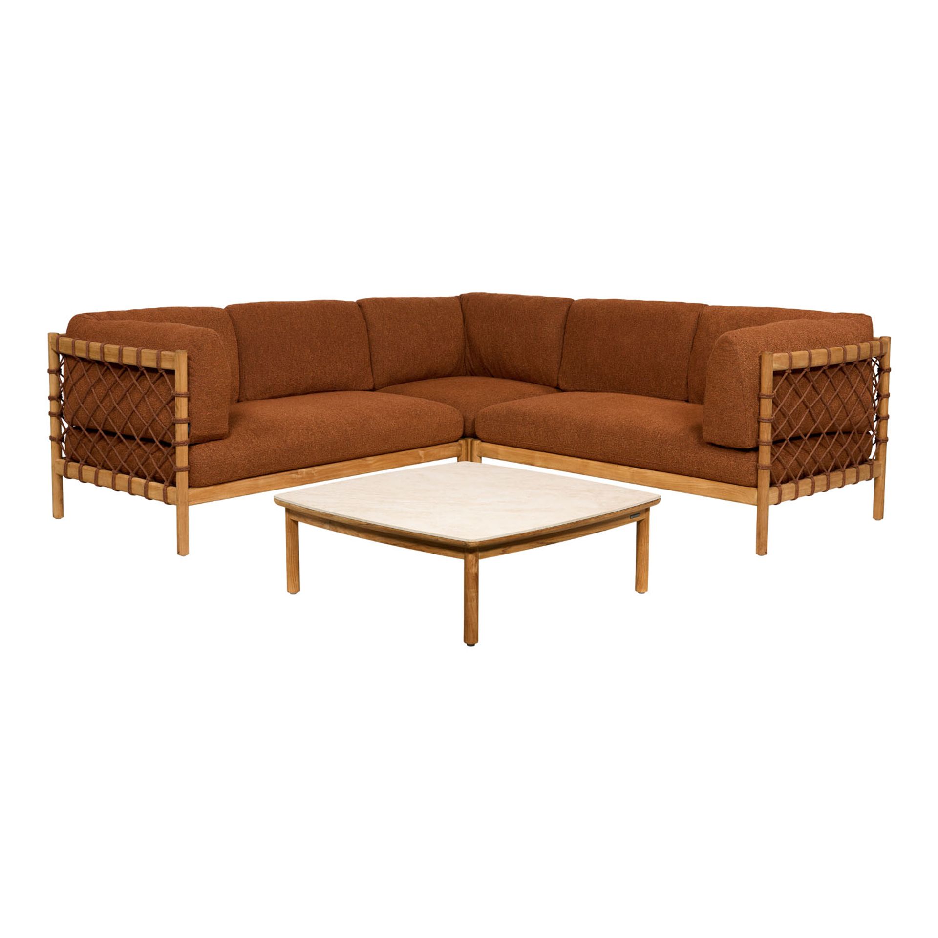 Luxe hoekbank met tafel voor in de tuin.