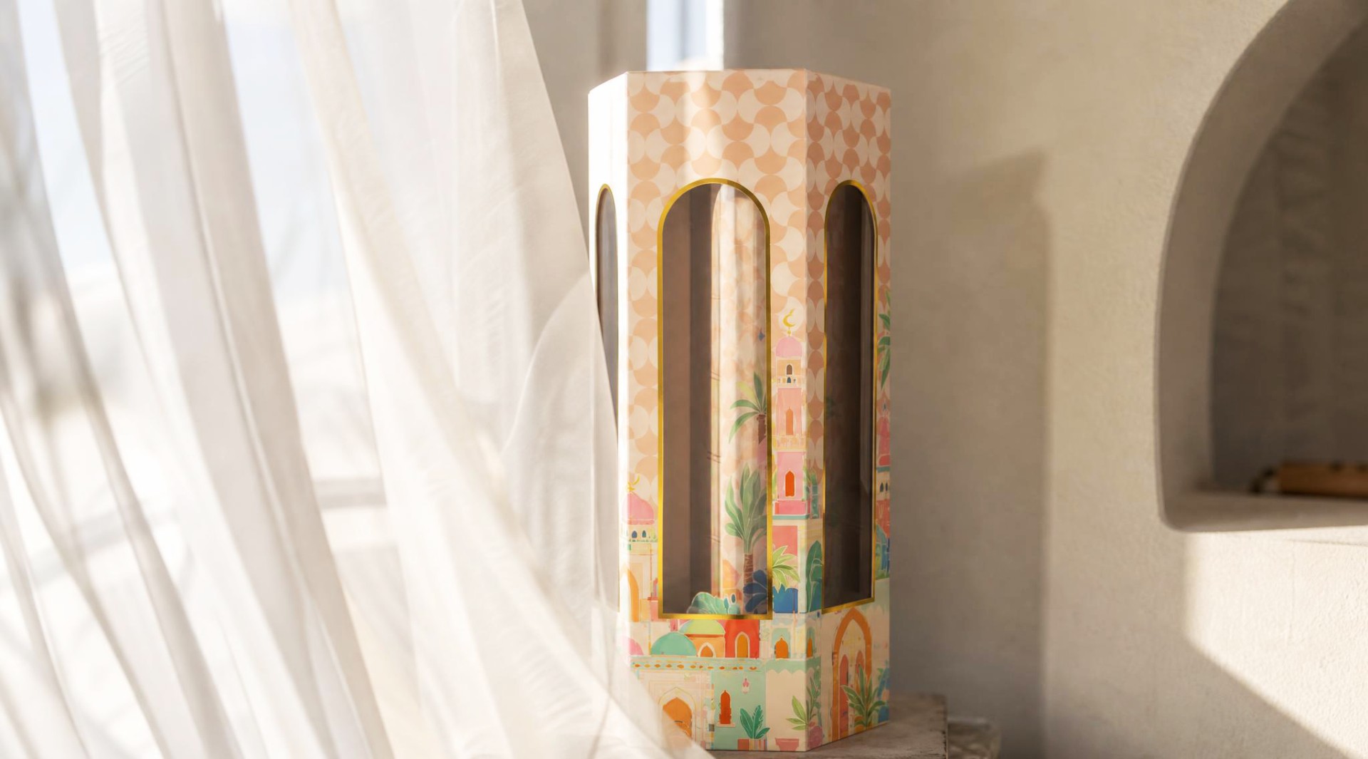 Illustrated Middle-Eastern cityscape developed for the Ramadan countdown gift box