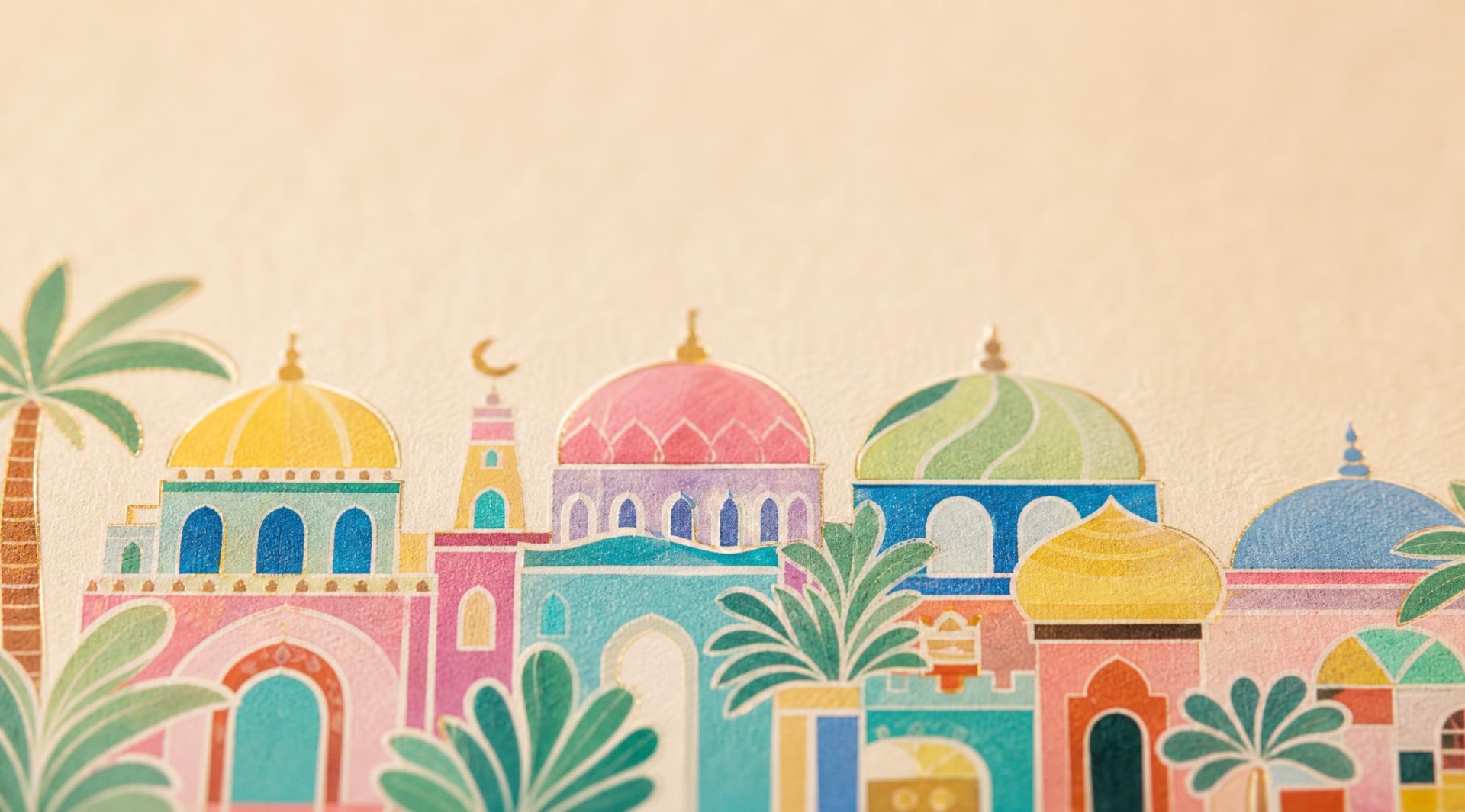 Pastel architectural scene showing the visual mood of the Ramadan countdown concept
