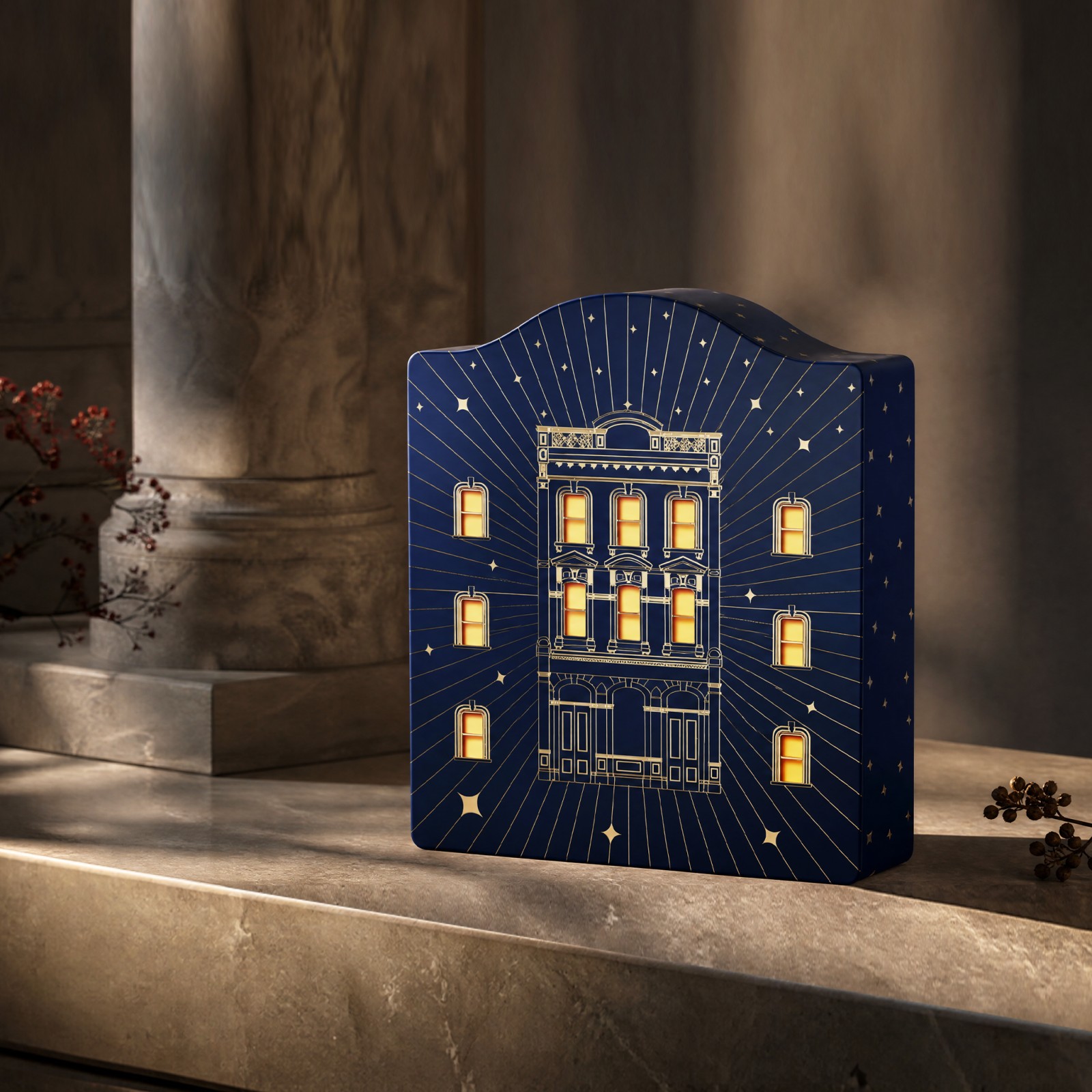 The closed palace box presented as a tactile architectural object