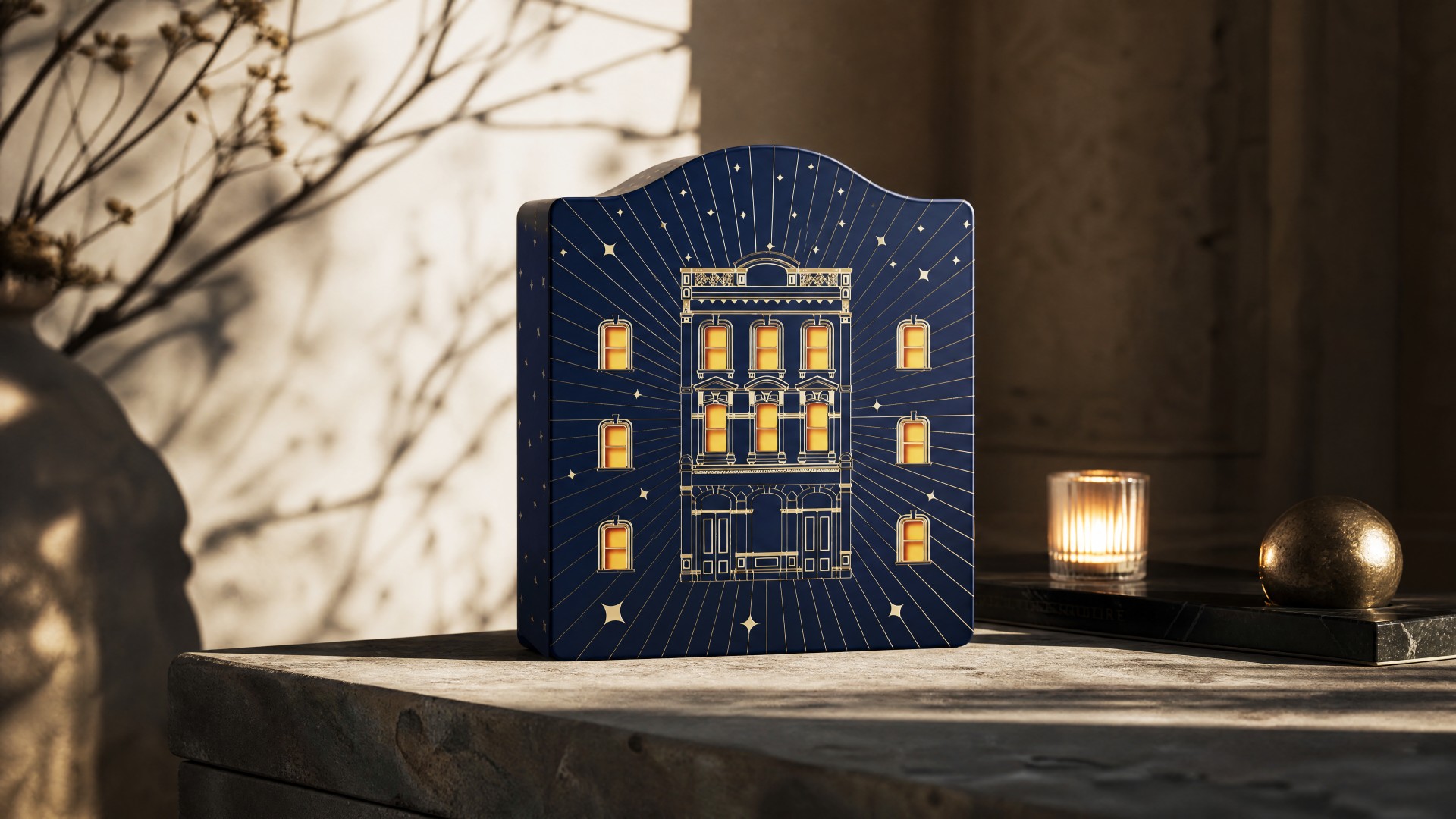 The palace box staged as a quiet object within a winter interior