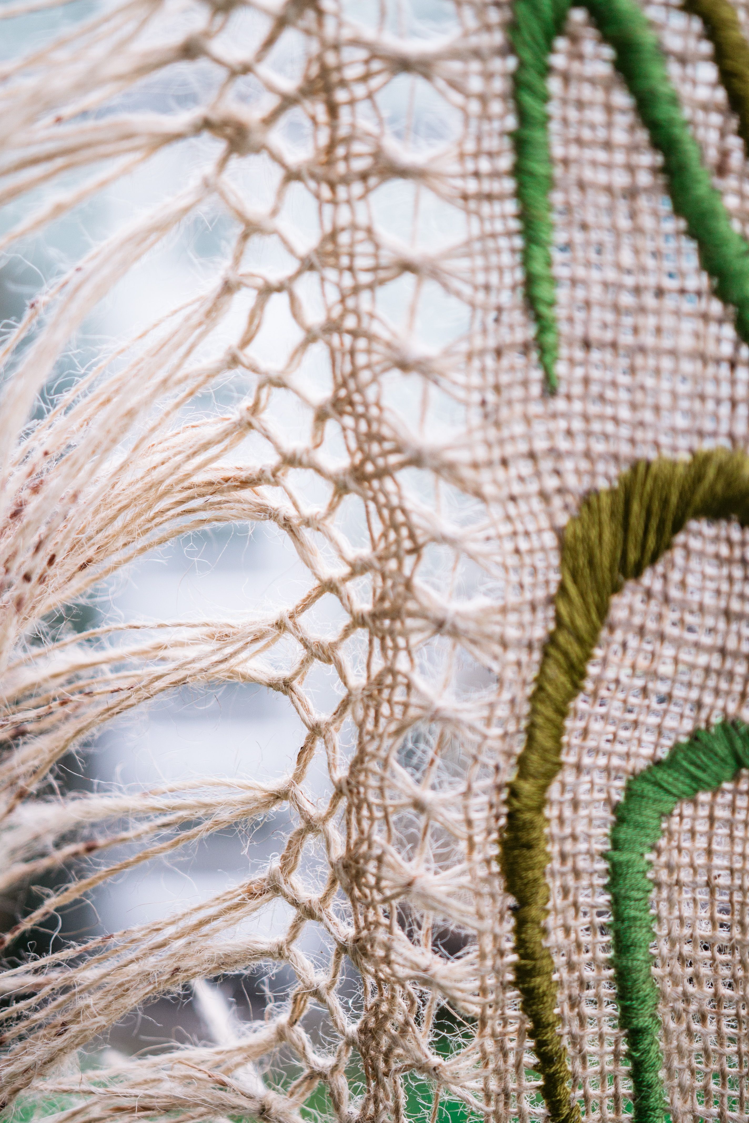 Quishile Charan, Burning Ganna Khet (Burning Sugarcane Farm), 2021, 153cm by 152cm. Technique: hand dyed textile, embroidery thread, cotton, hessian sacks. Textile is naturally dyed with avocado seeds. Image by Matavai Taulangau.