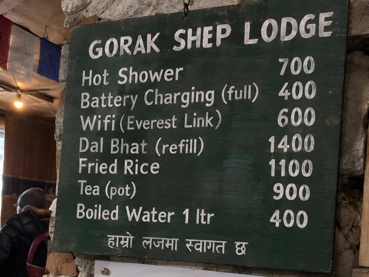 A lodge price board at Gorak Shep