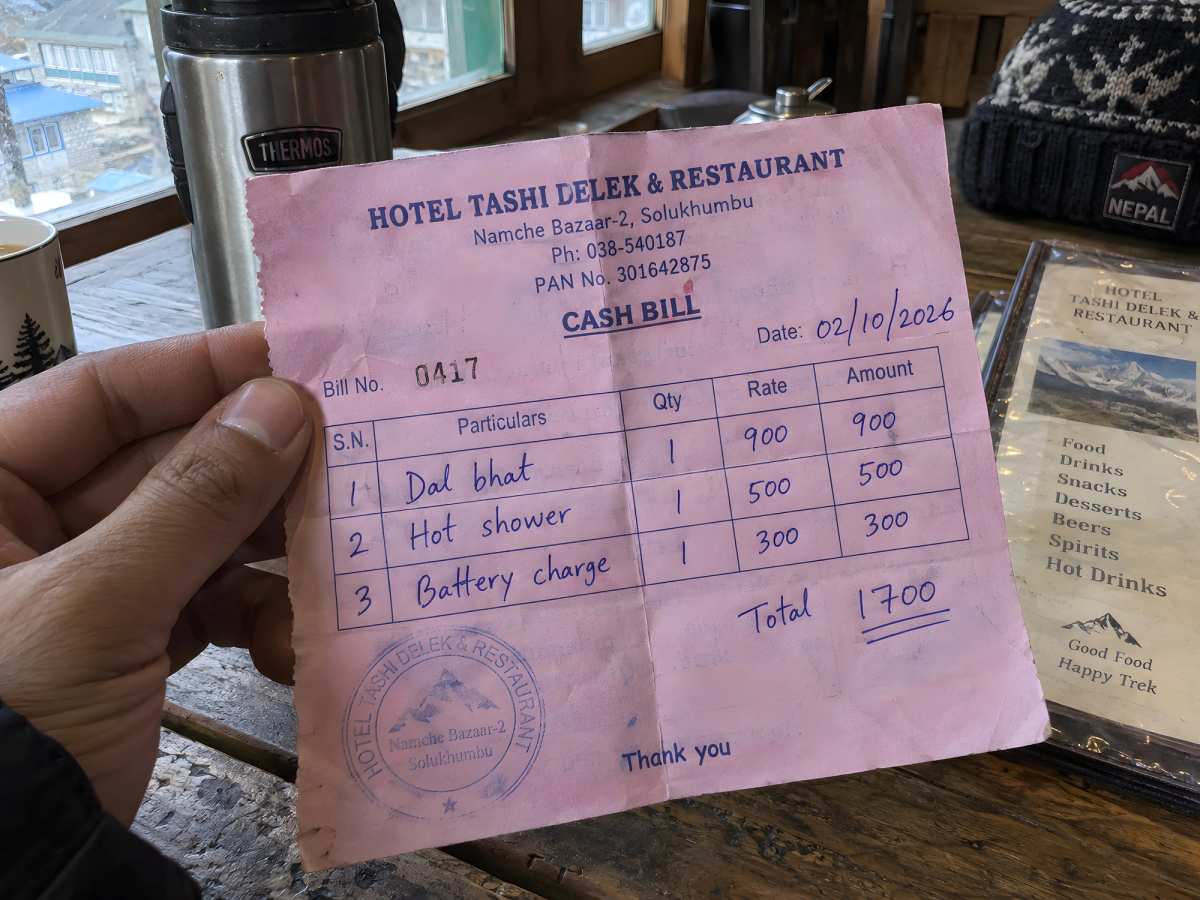 A lodge bill from Namche