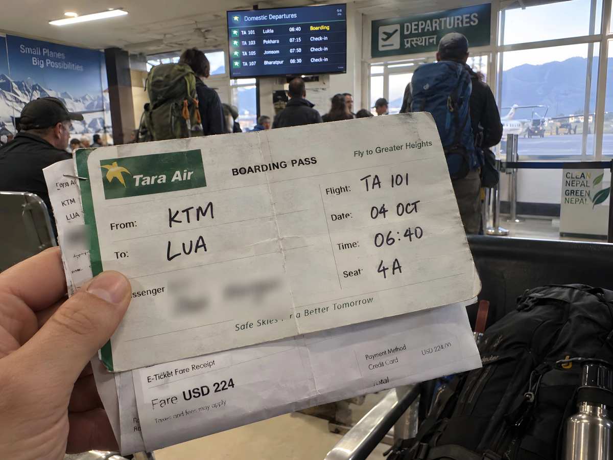 A Tara Air ticket from Kathmandu to Lukla