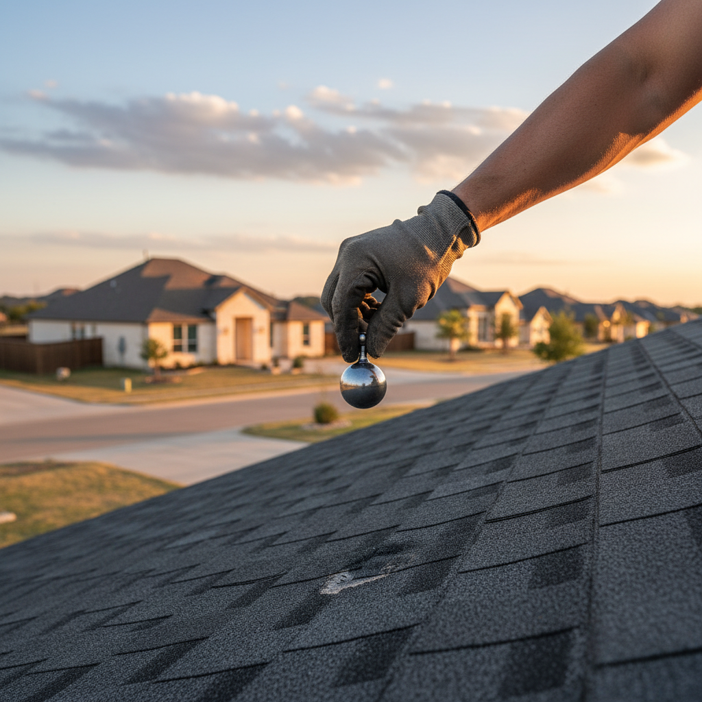 Demonstration of impact resistance on roofing shingles using steel ball test