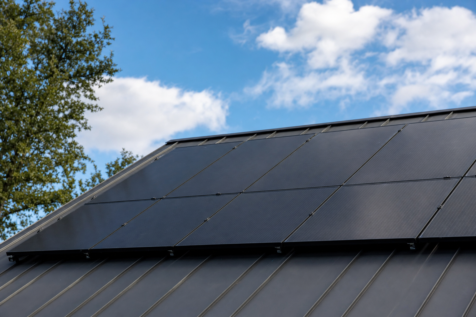 Solar panels clamped onto a standing seam metal roof without penetrations