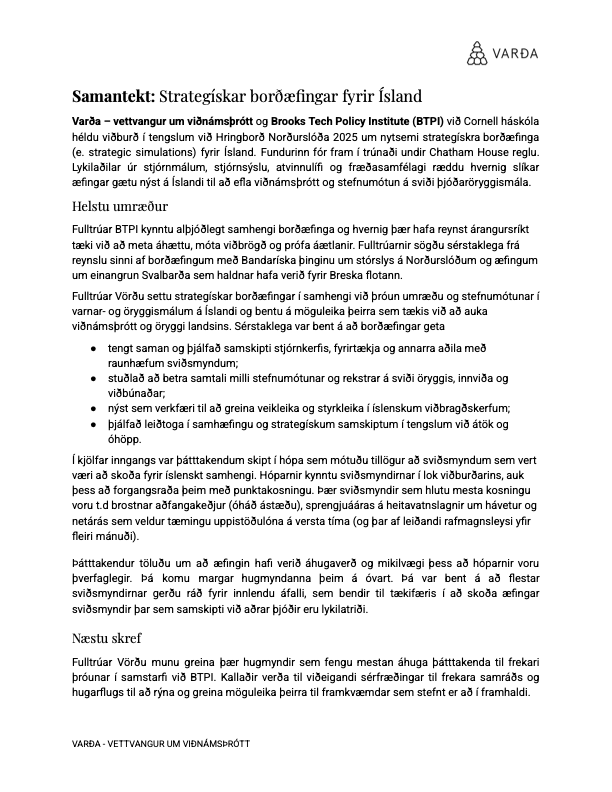 Strategic tabletop exercises for Iceland