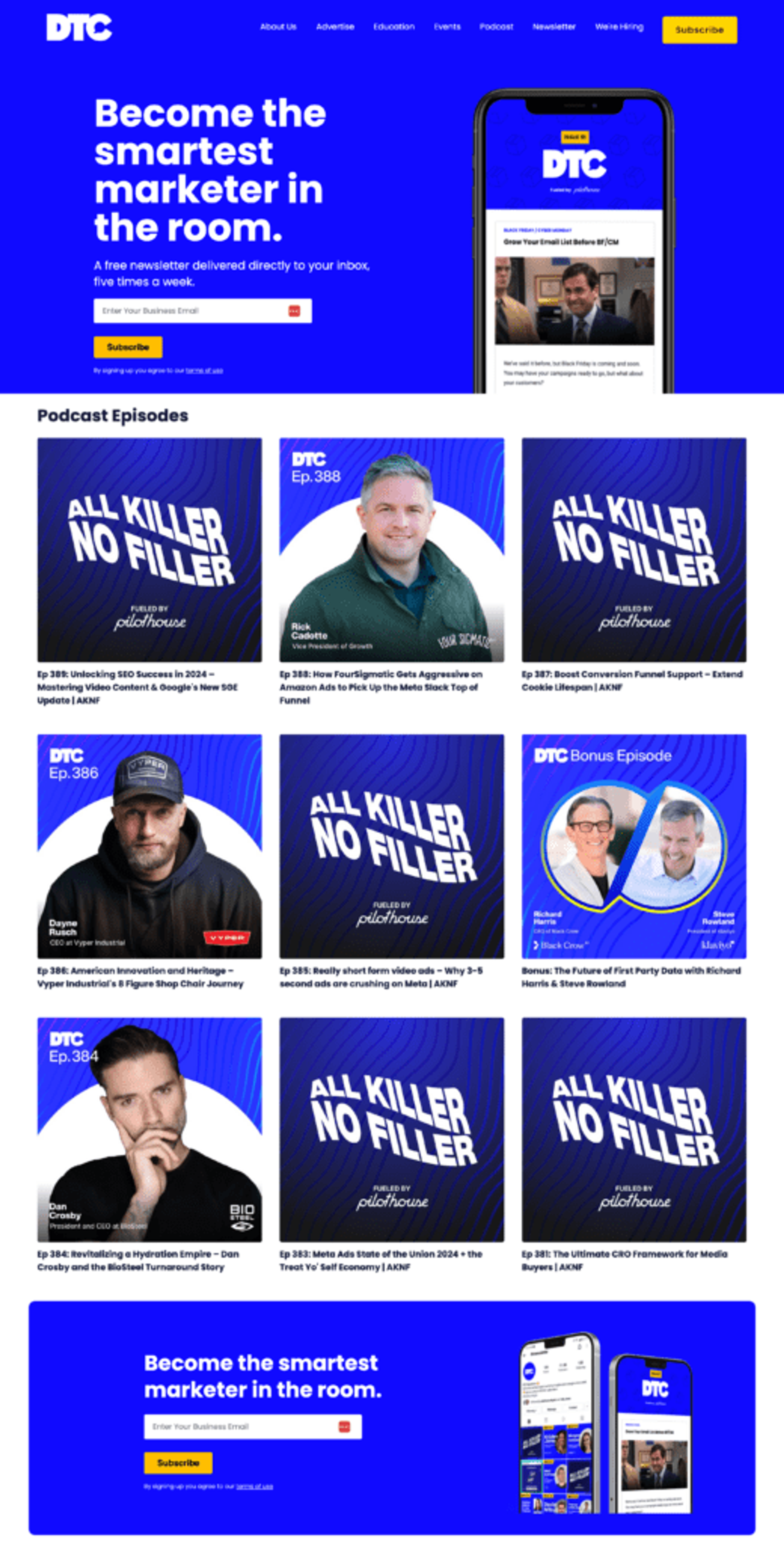 DTC Newsletter has a strong headline with attention-grabbing CTA