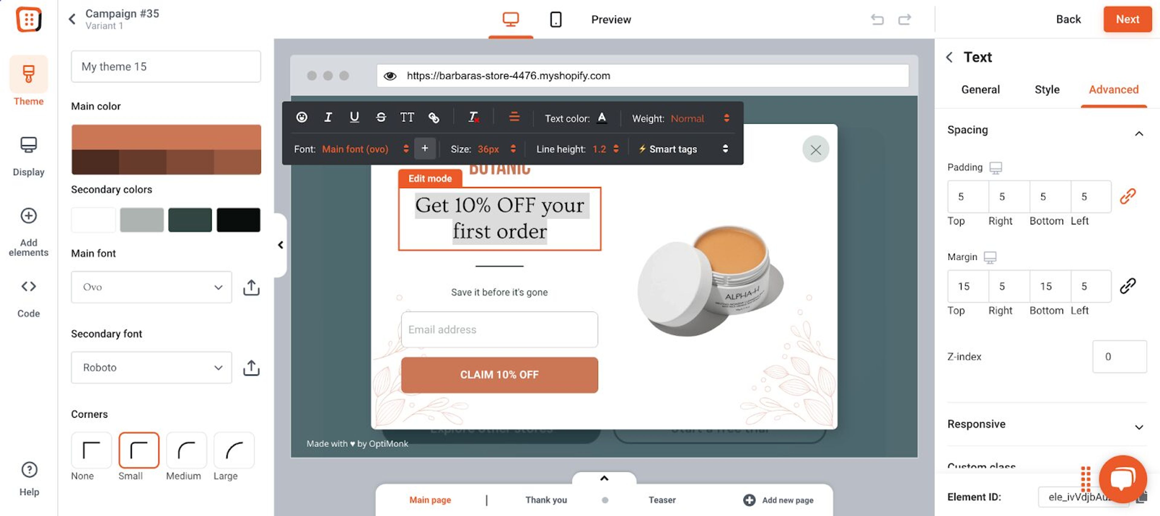 Create a Wix popup in OptiMonk editor