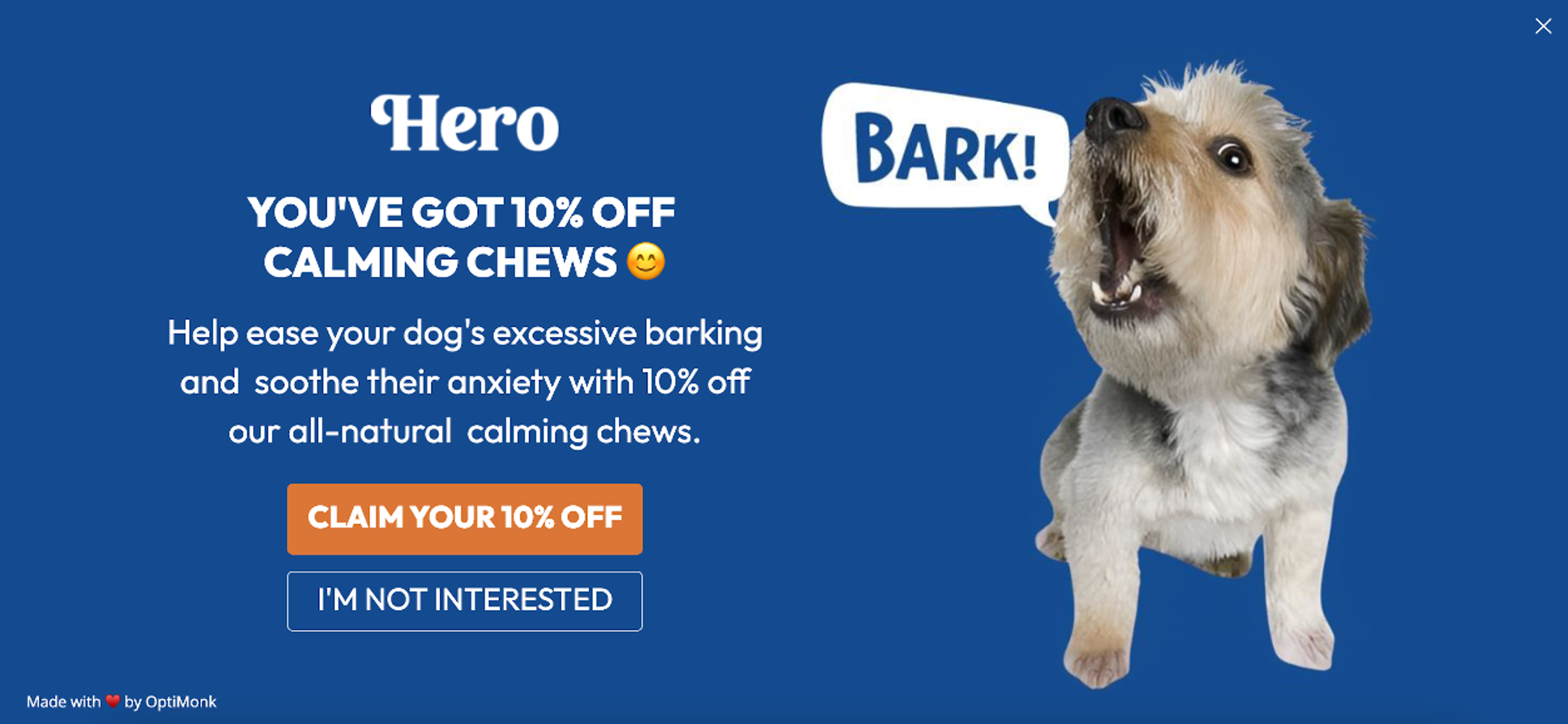 Hero Pet Health's fullscren website overlays are combining fun with a good incentive