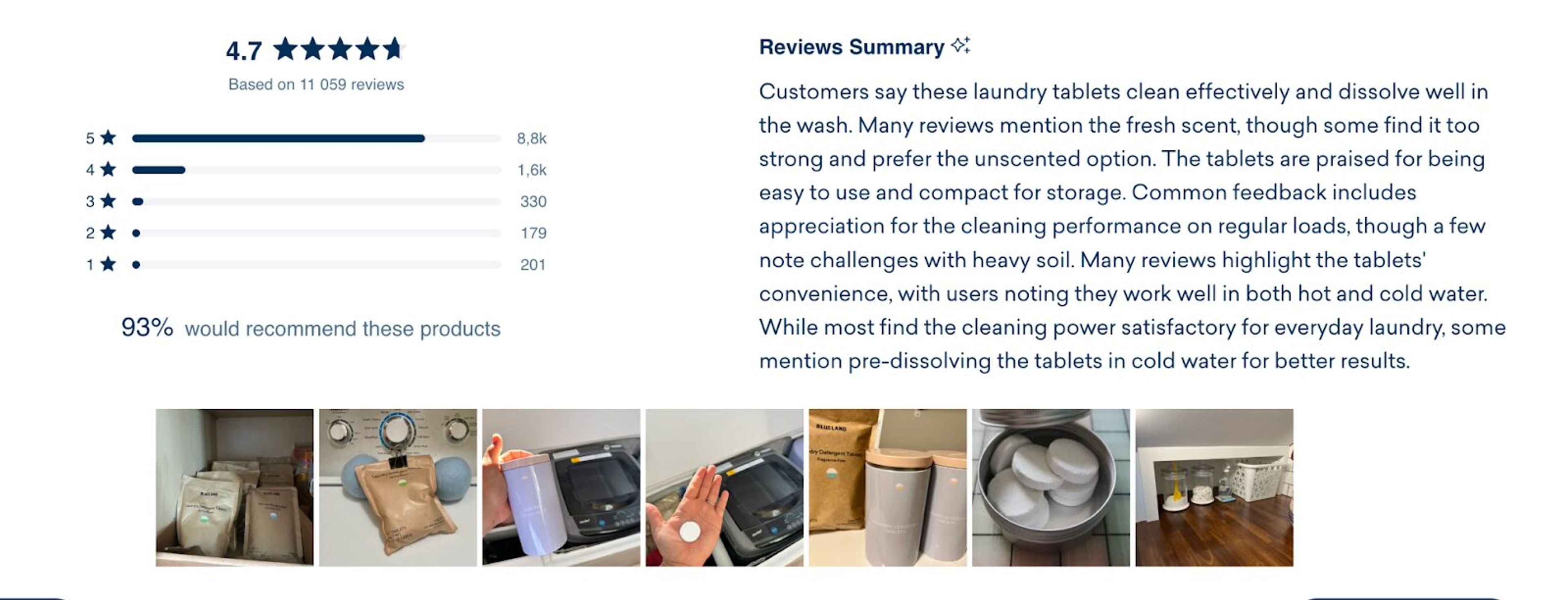 Blueland displays countless customer reviews on its pages.