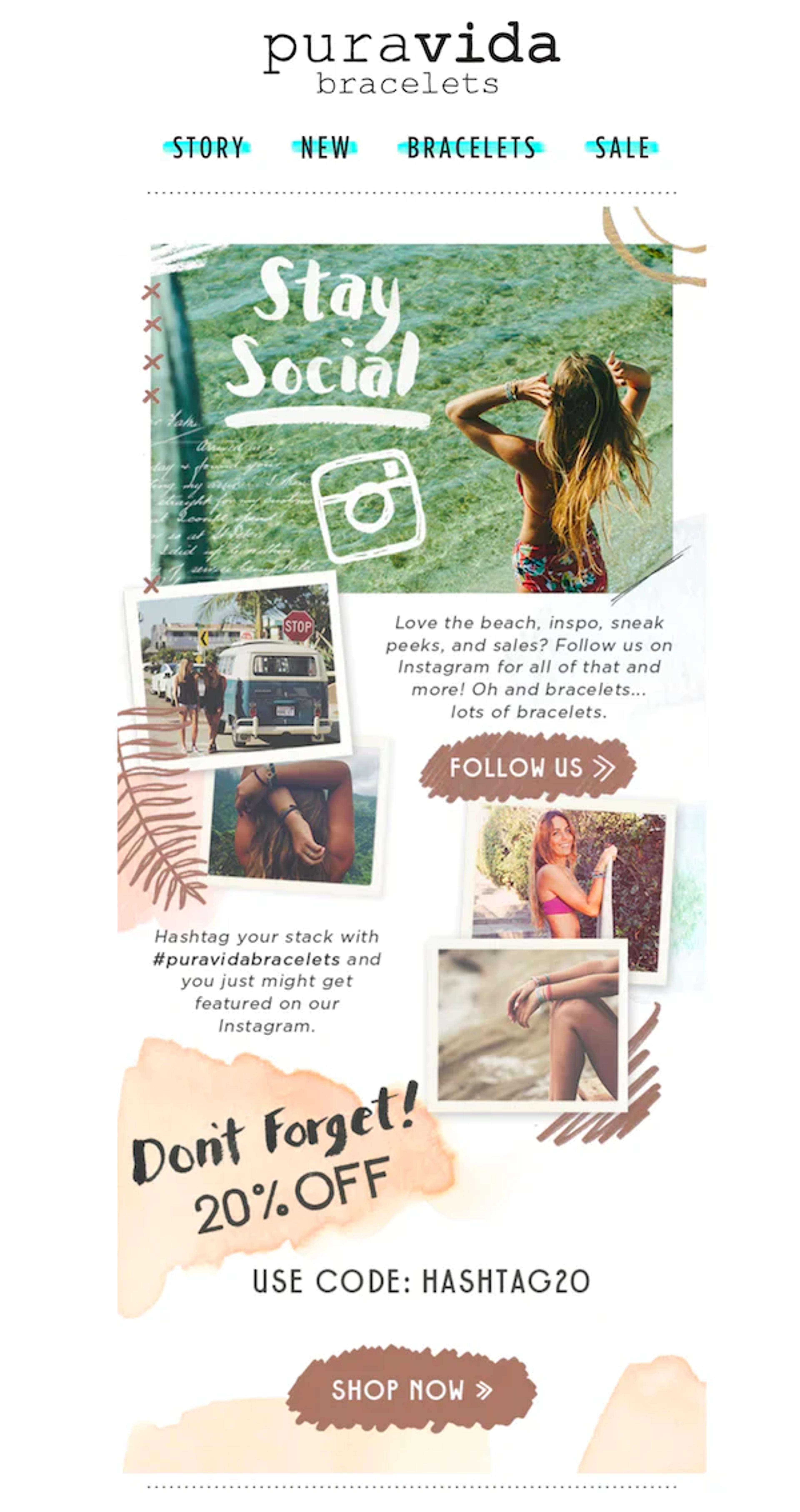 Pura Vida encouriging customers to post UGC content in an email after purchase.