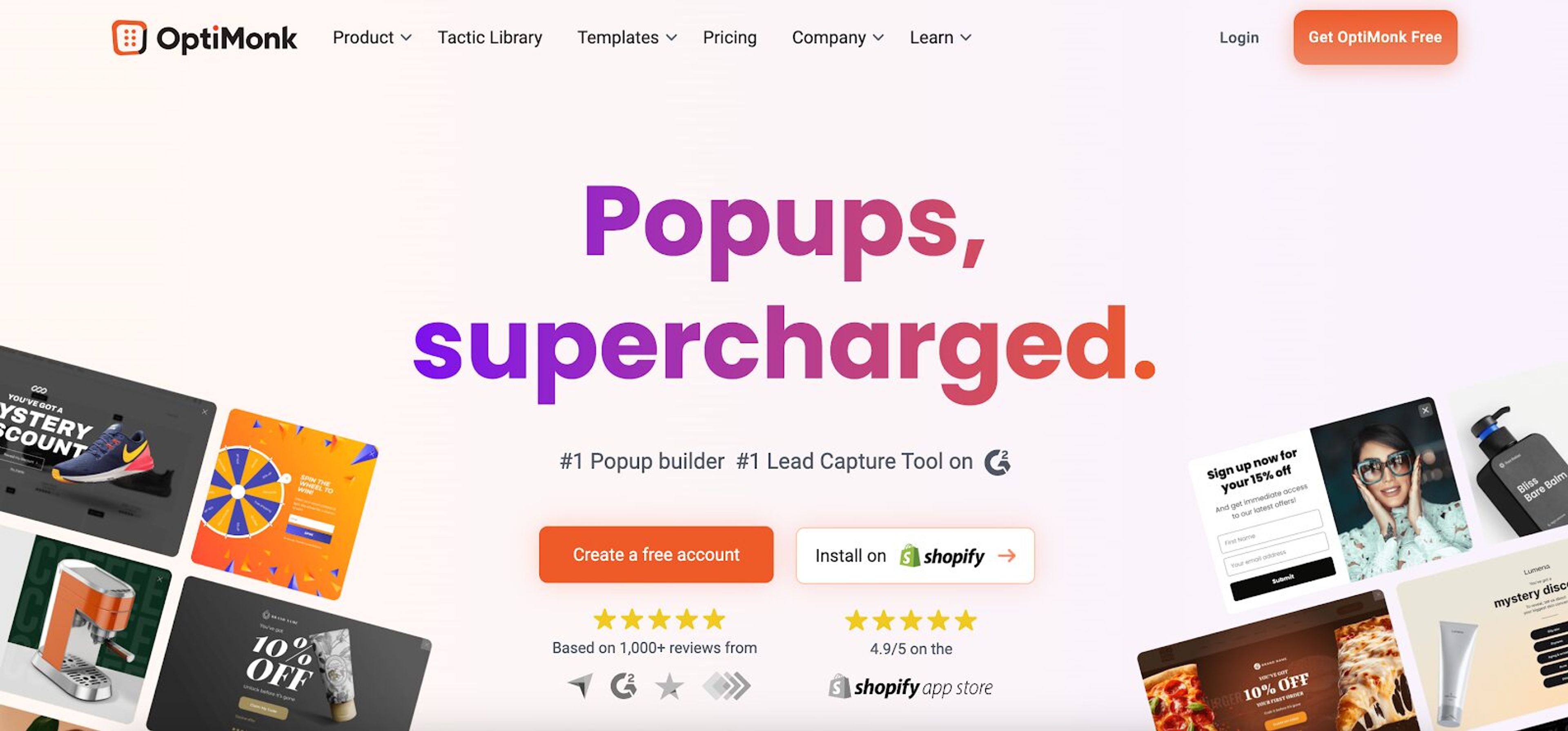 OptiMonk is popular WordPress popup plugin to create popup forms.
