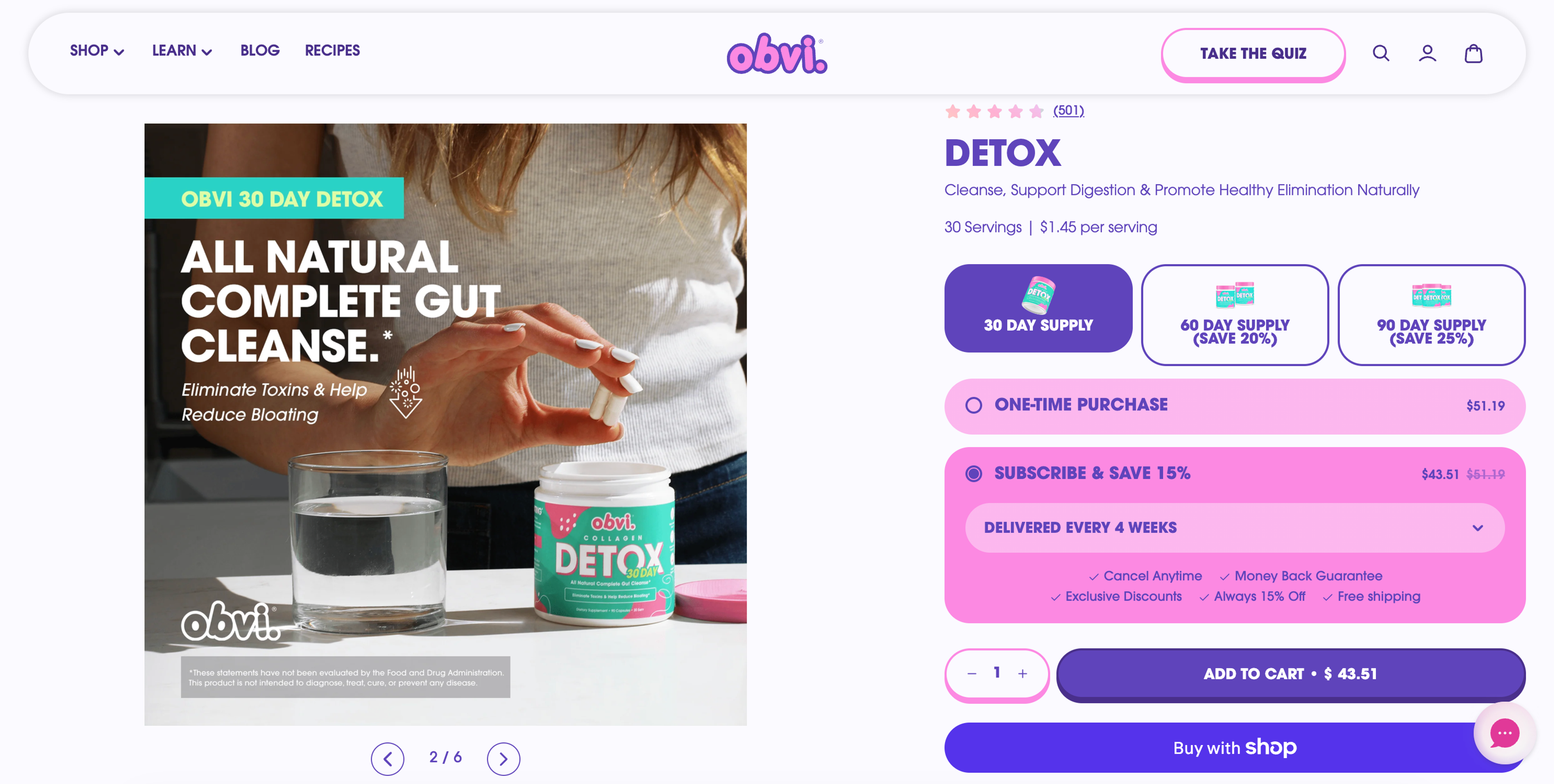 Obvi product page image