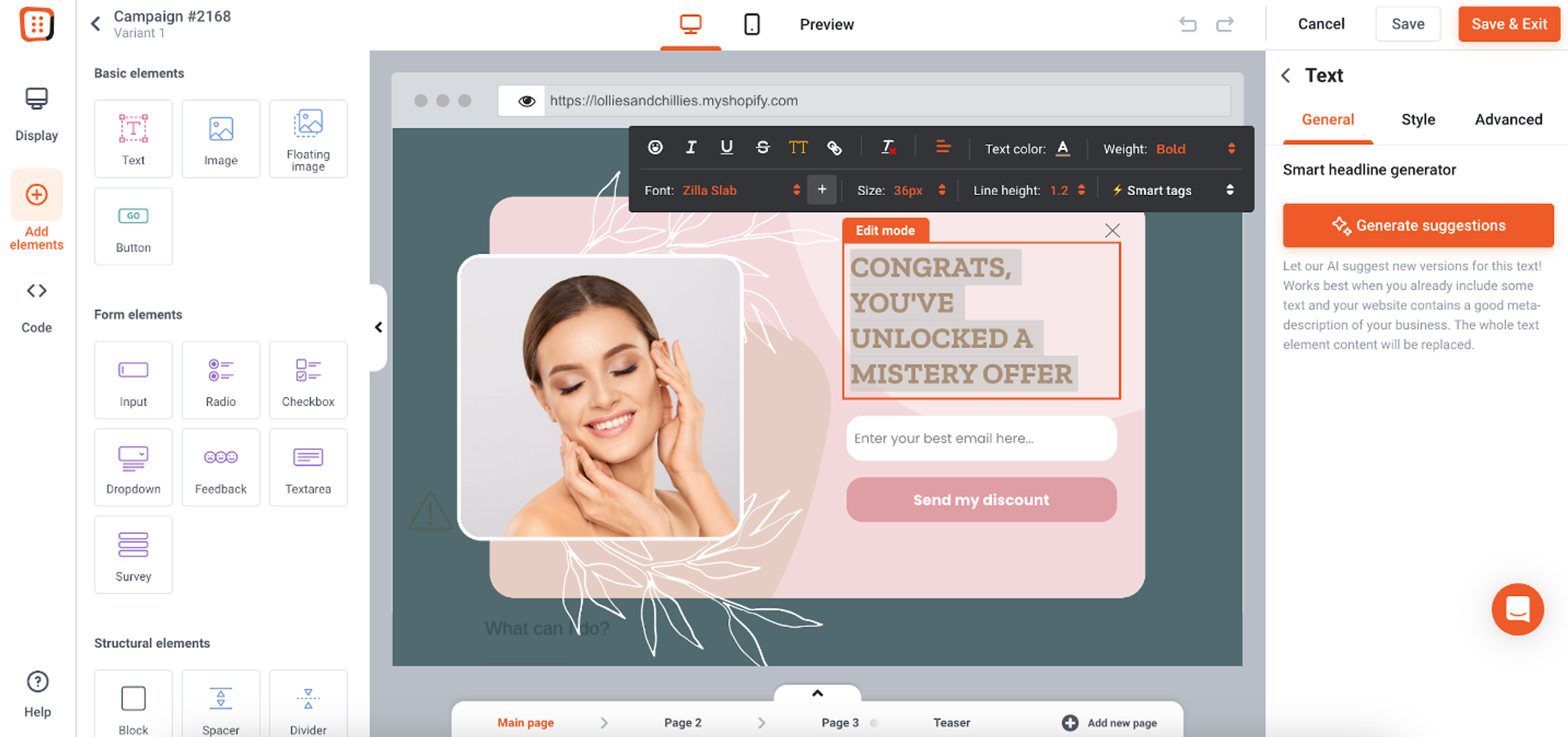 Create a lightbox popup in OptiMonk's drag and drop editor