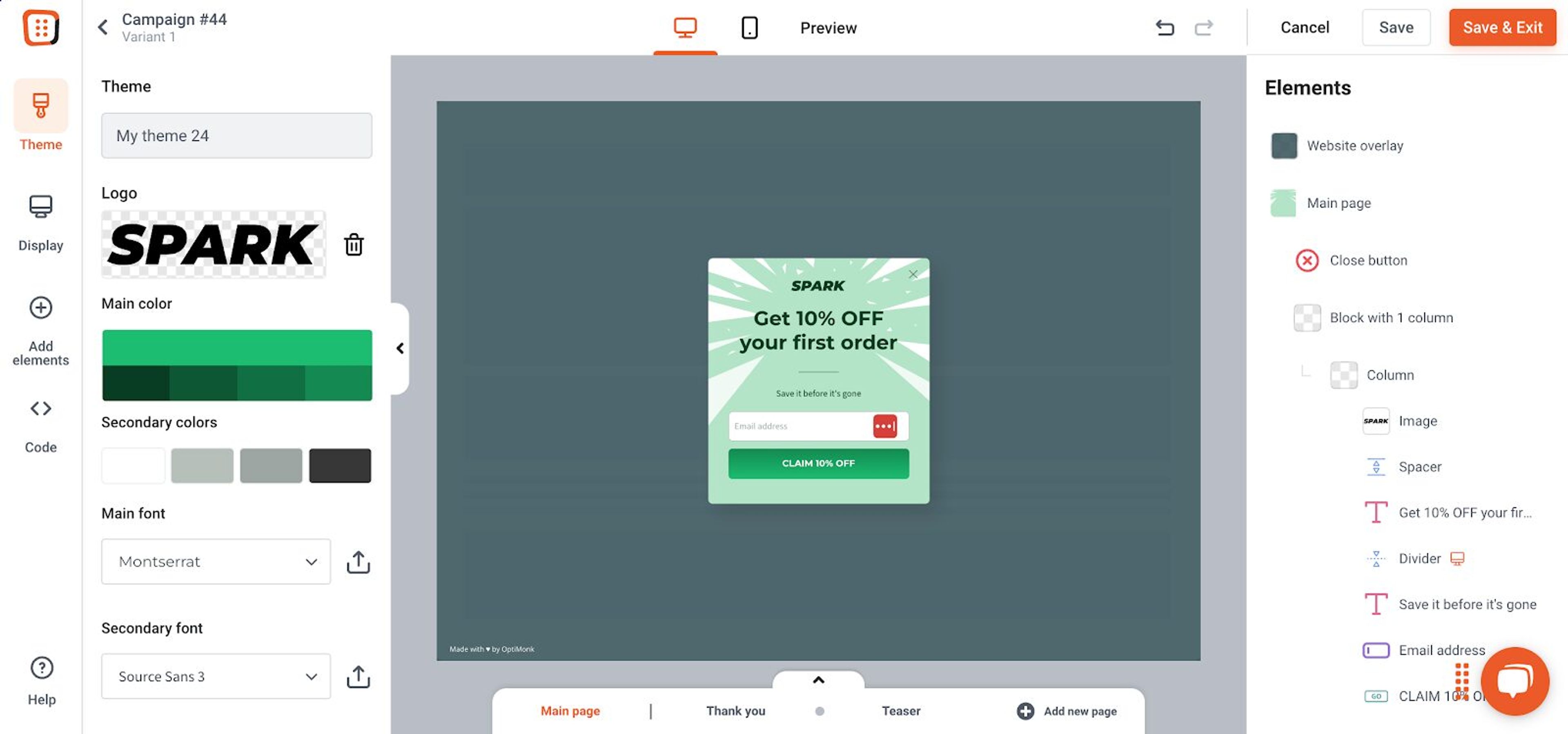 Adjust your main font from the drop down menu, or change other elements in the dropdown menu.
