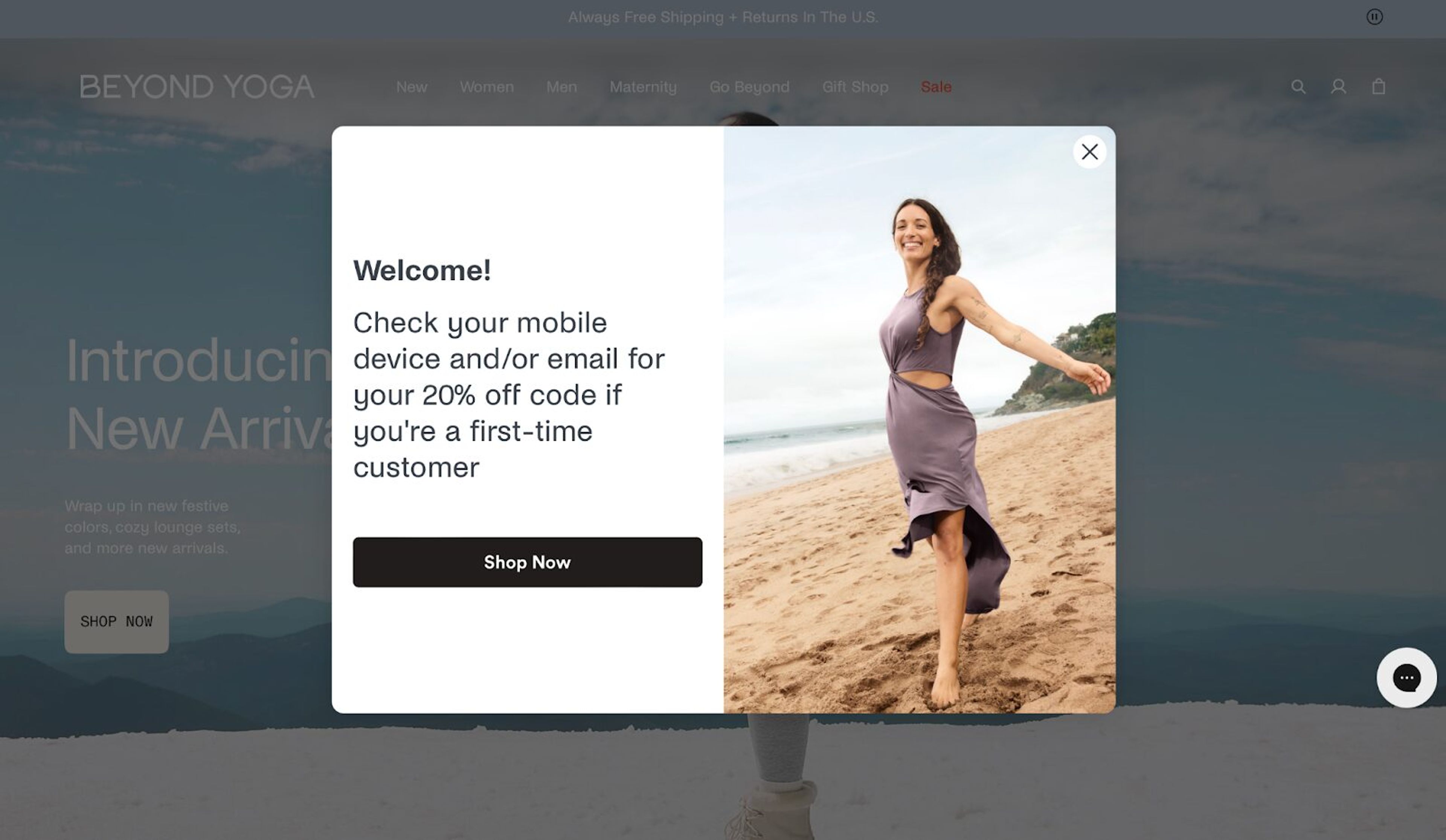 Last page of Beyond Yoga's multi-step pop-up