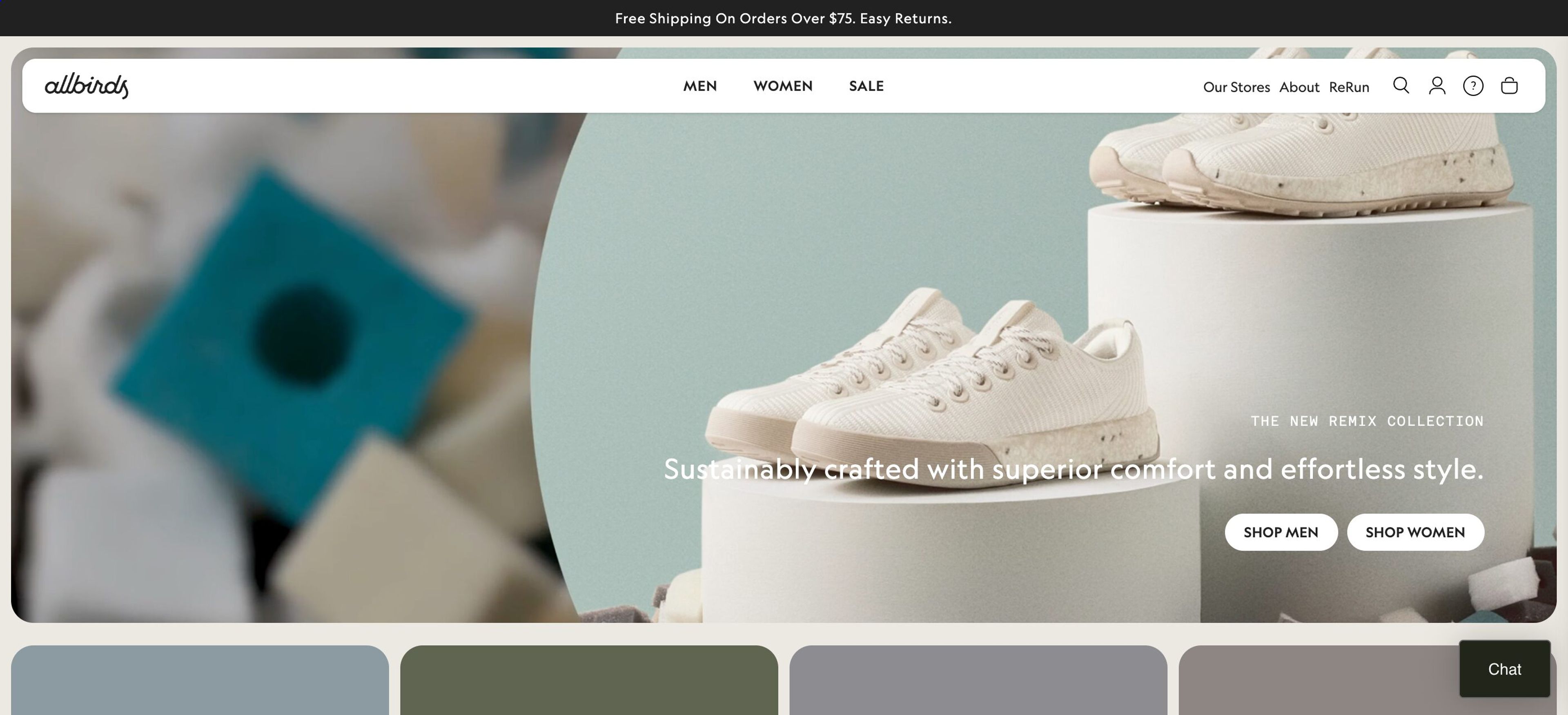 Allbird's minimalist design and clever usage of white space.