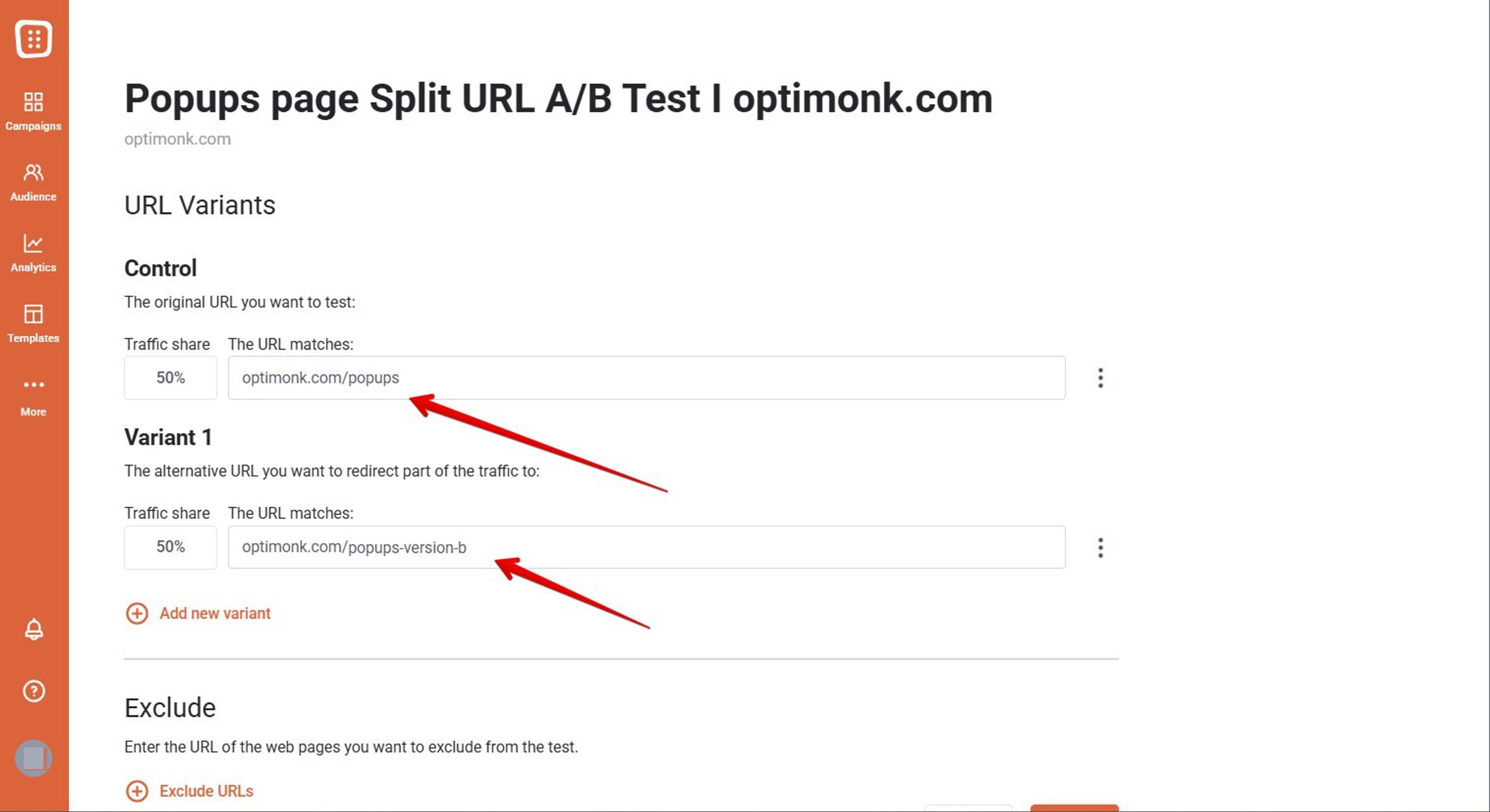 Split URL ab testing