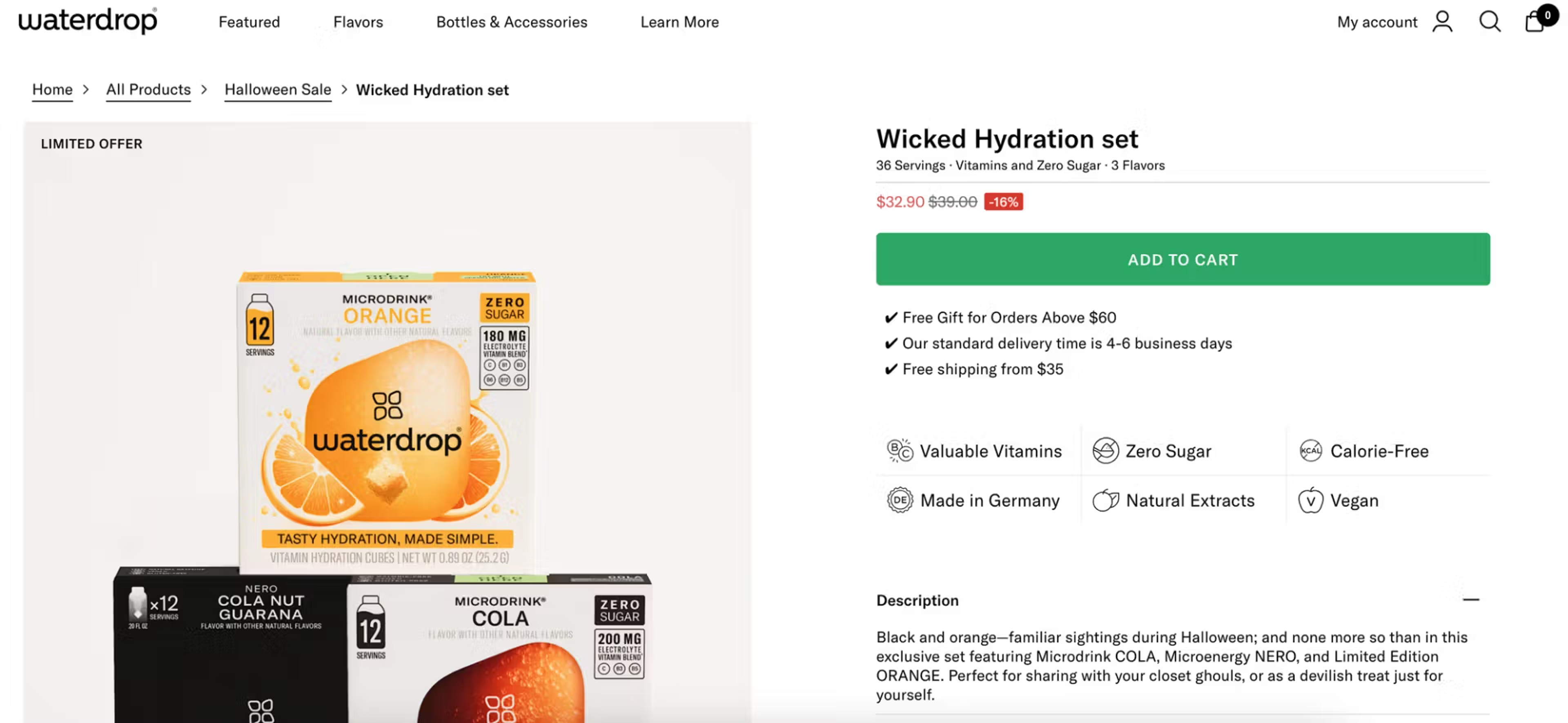 Waterdrop product page for the limited-offer Wicked Hydration set, a Halloween bundle