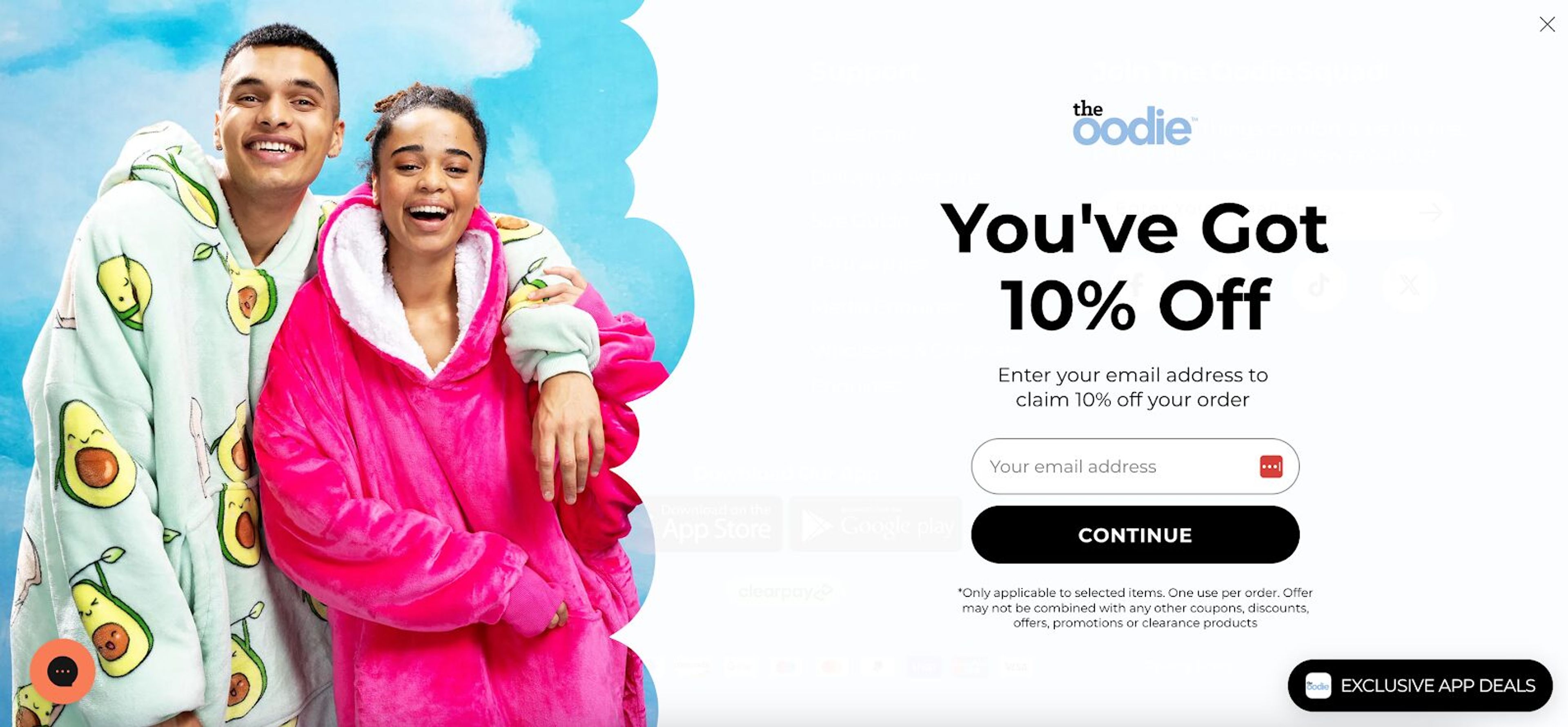 The Oodie's two-step lead generation form offers personalized recommendations and 10% off, capturing leads while segmenting the audience.