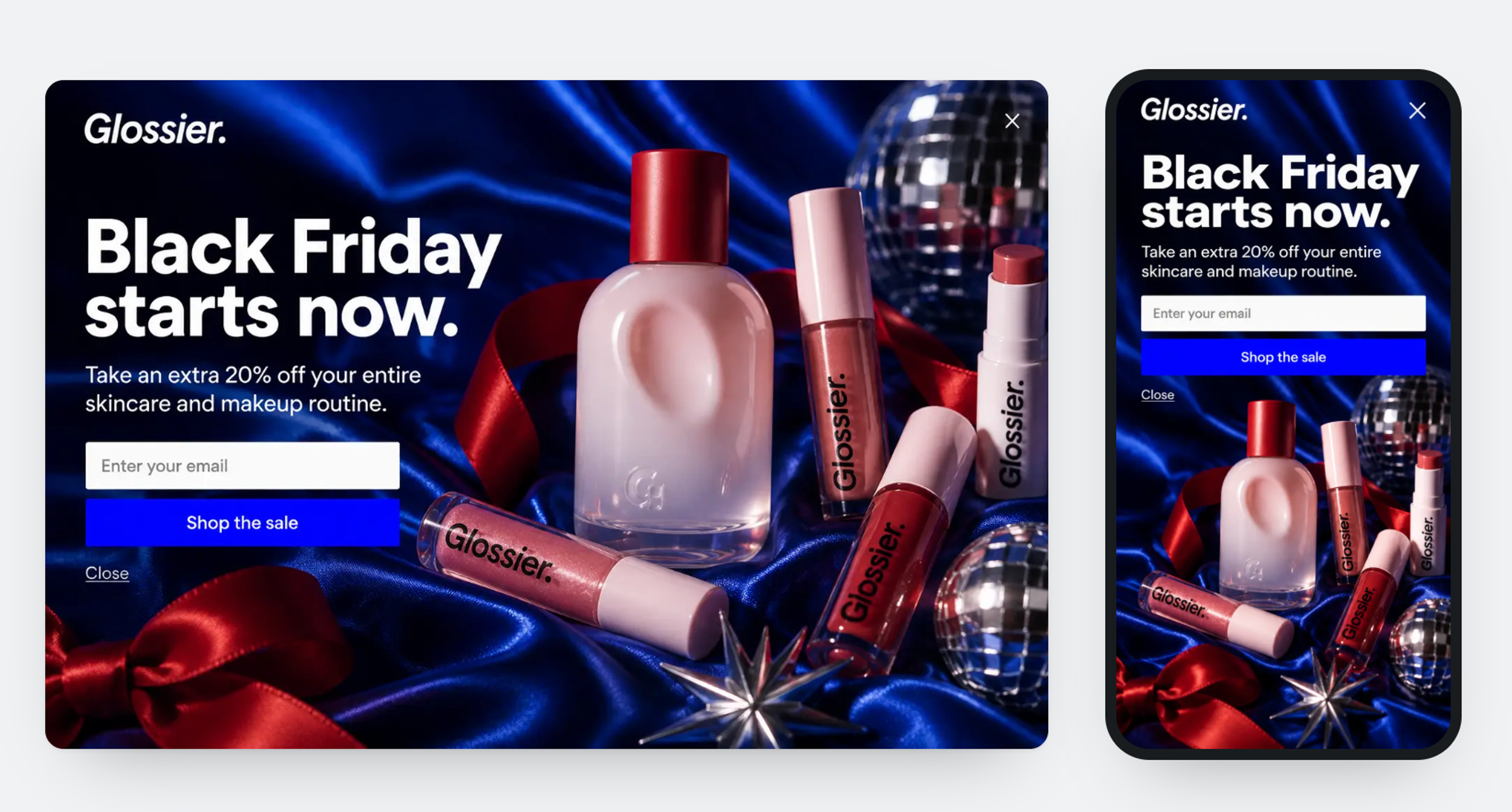 A desktop popup and its separate mobile version for a Black Friday offer