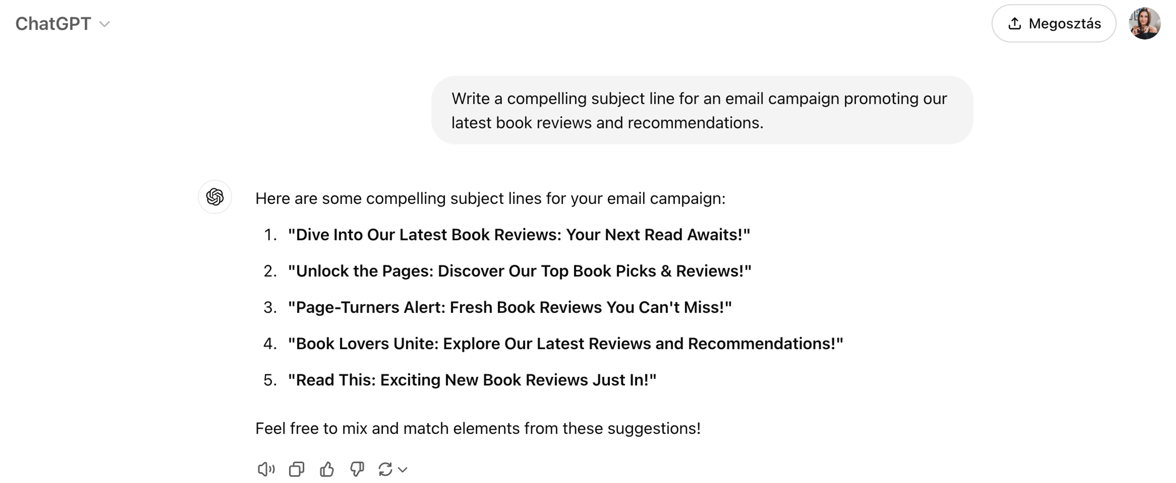 ChatGPT marketing prompt example