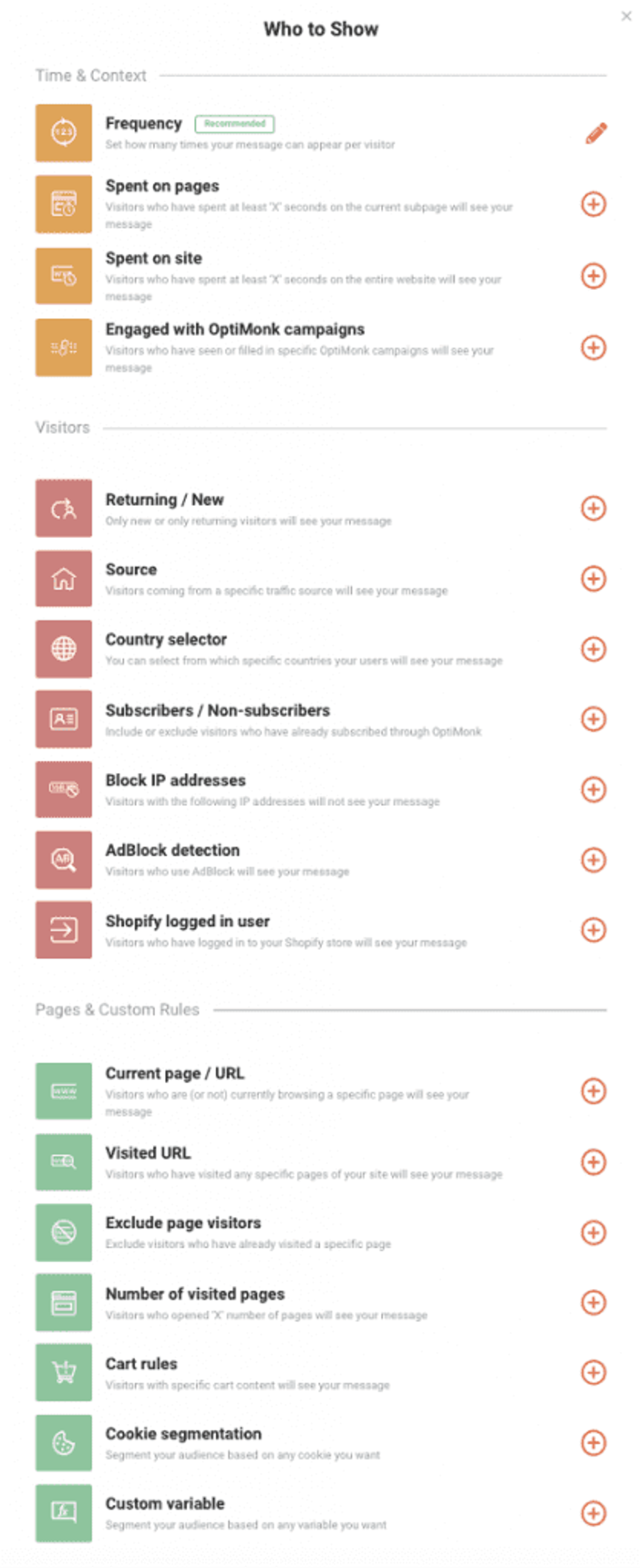 OptiMonk’s Advanced Triggering and Targeting Settings