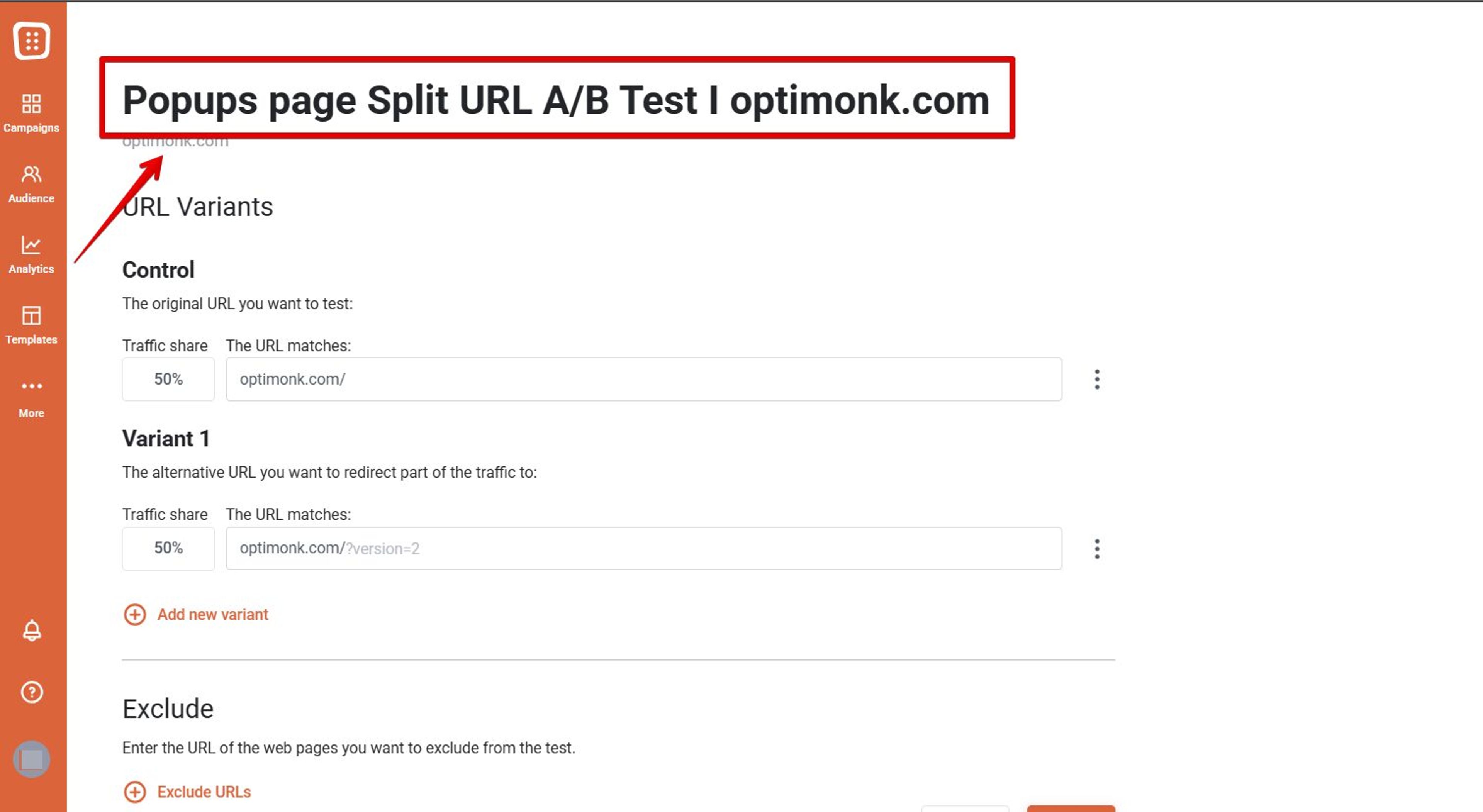 Split URL ab testing