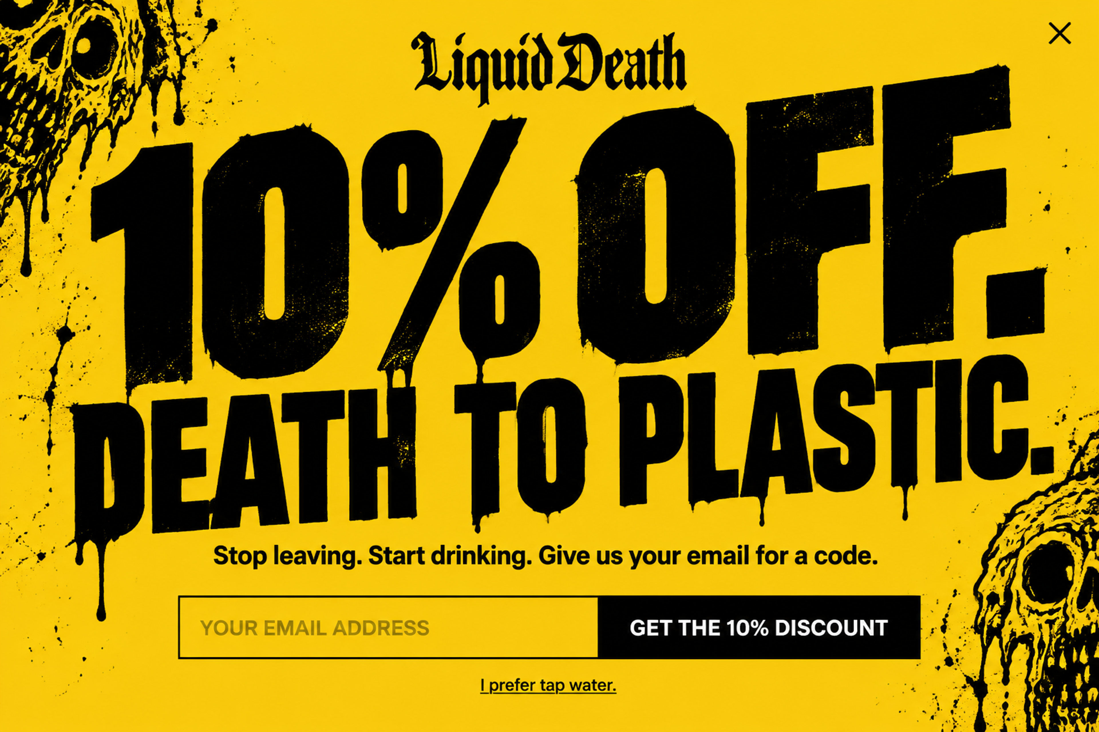 Fullscreen exit popup designed for Liquid Death