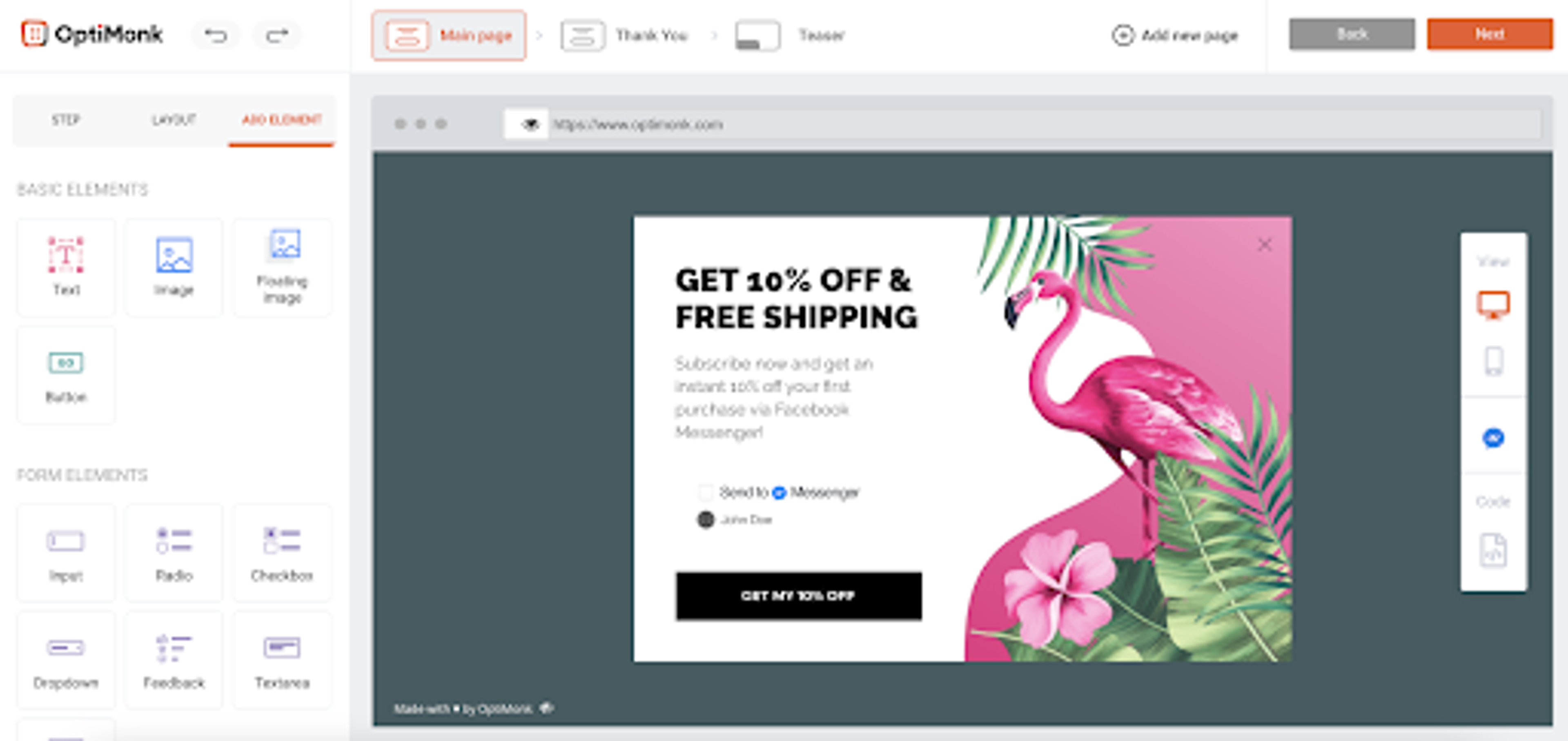 OptiMonk editor options