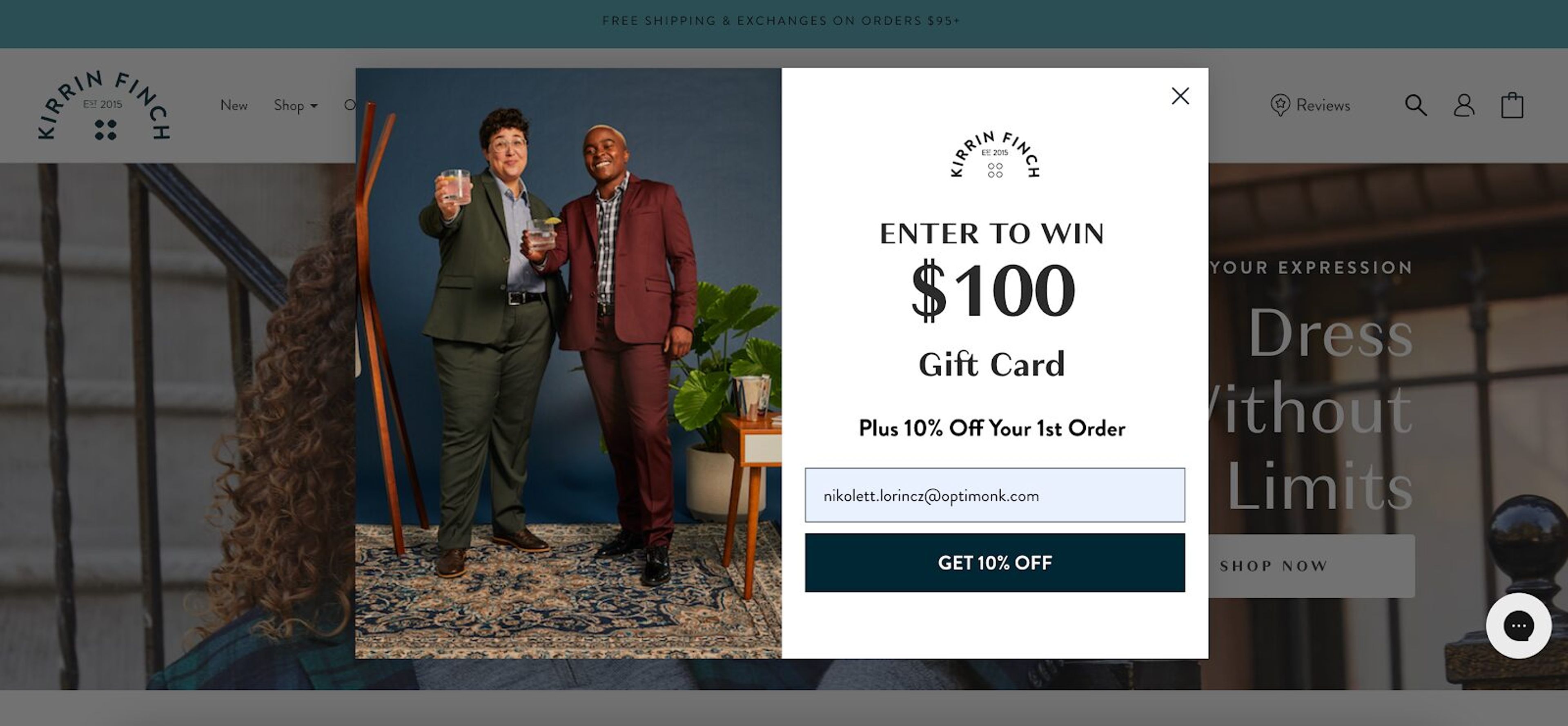 Kirrin Finch’s website pop-up form example