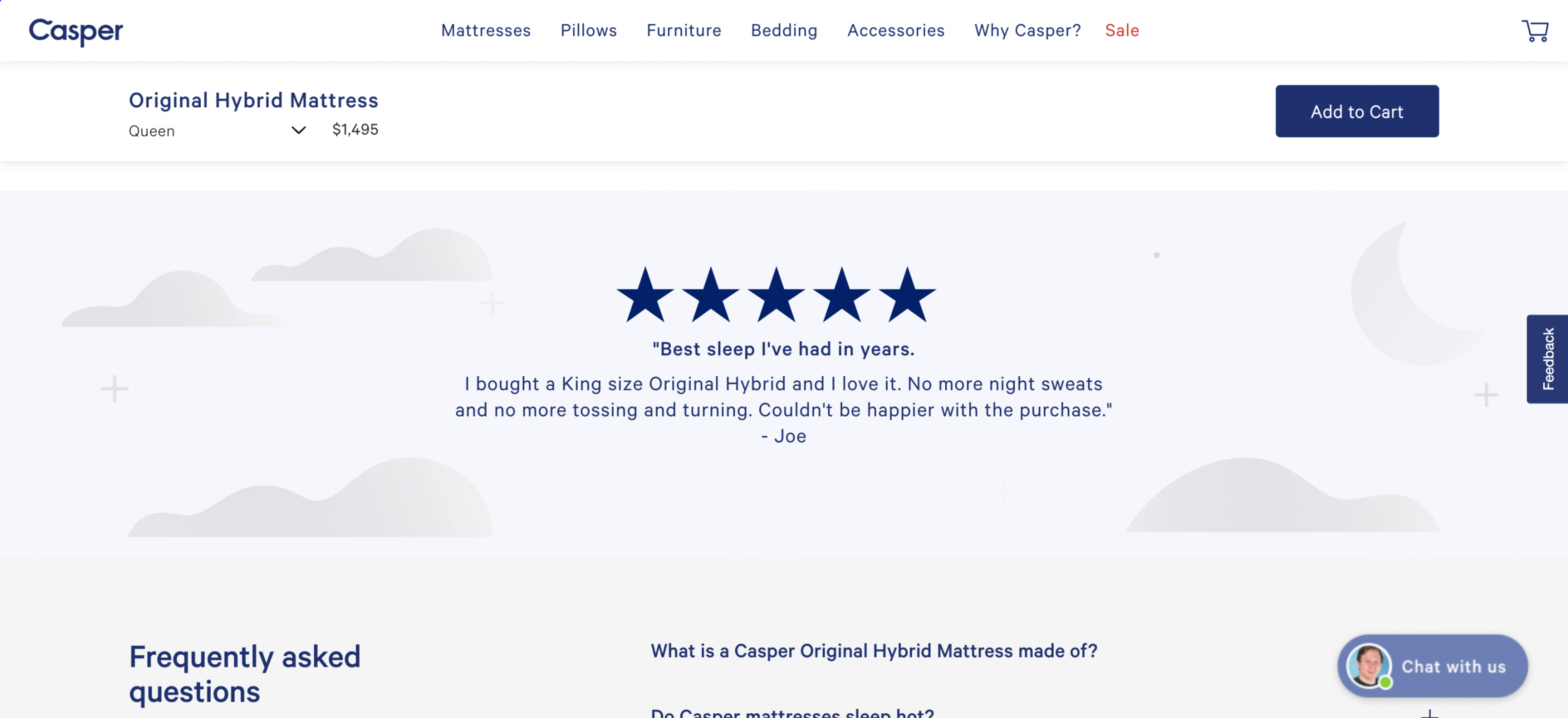 Casper sharing user-generated content and social proof on product pages