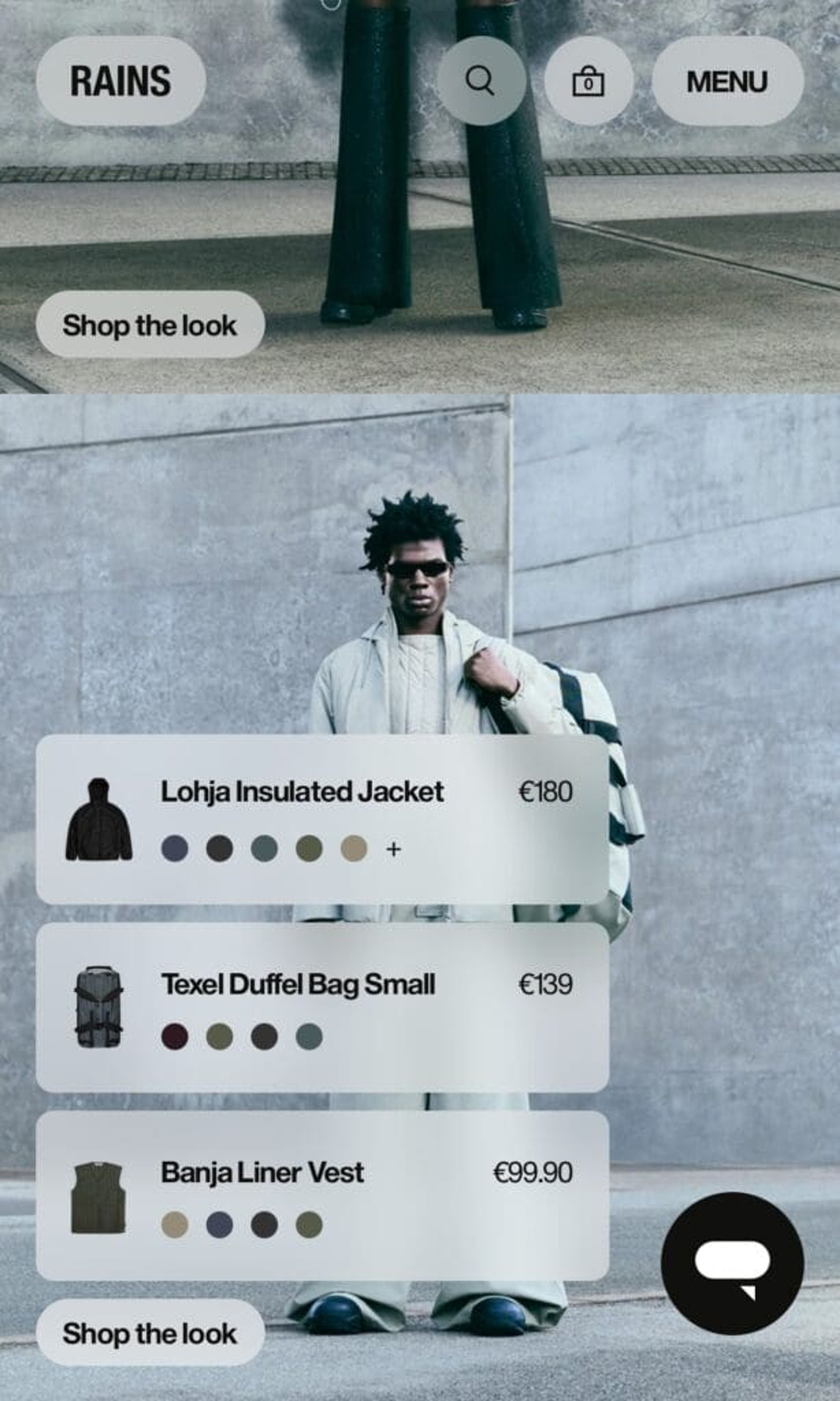 Rains responsive design includes a sticky shopping bar.
