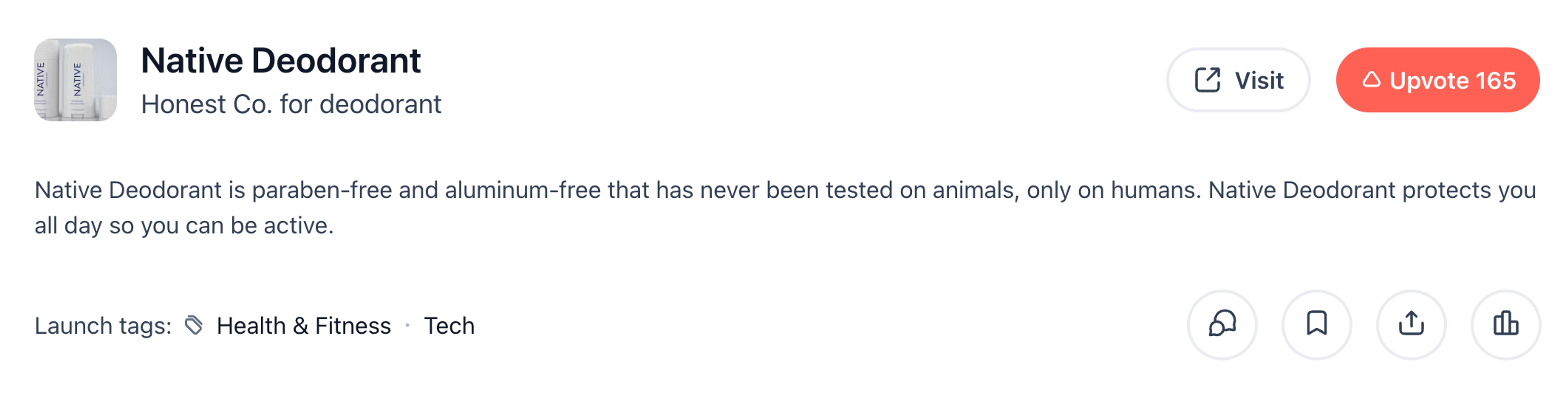 Native Deodorant listing on Product Hunt