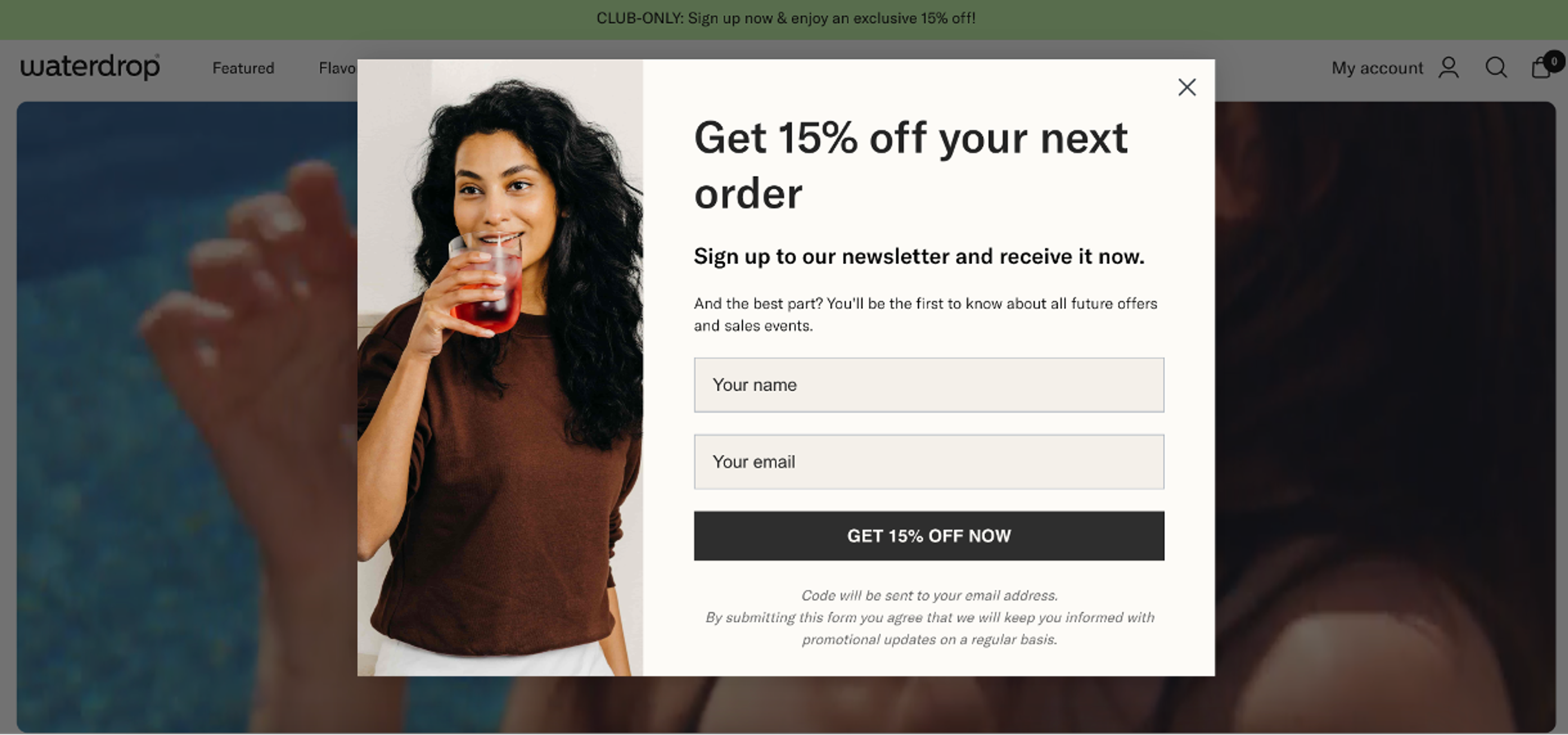 Waterdrop email popup with teaser