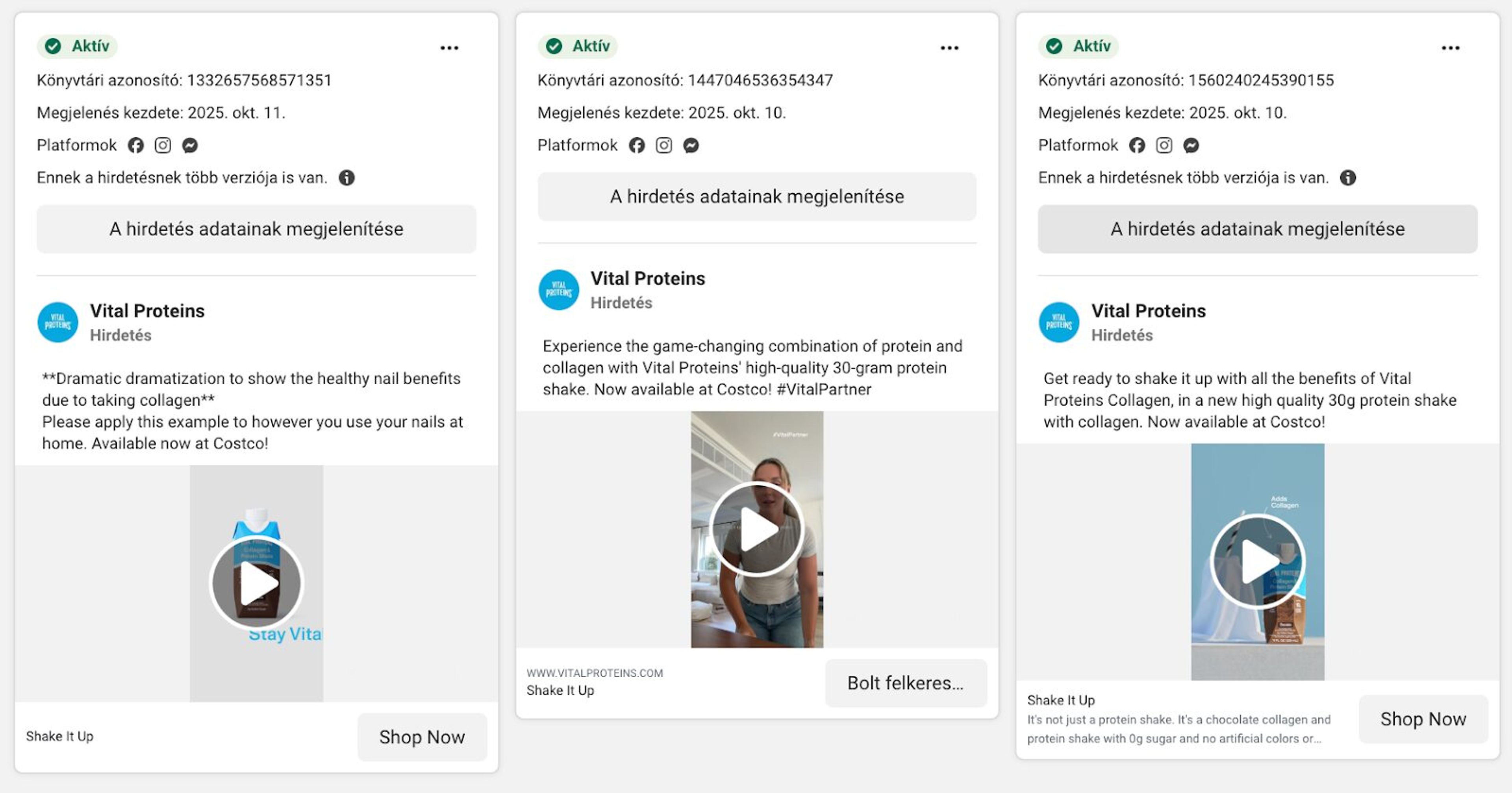Vital Protein runs variable Facebook ads