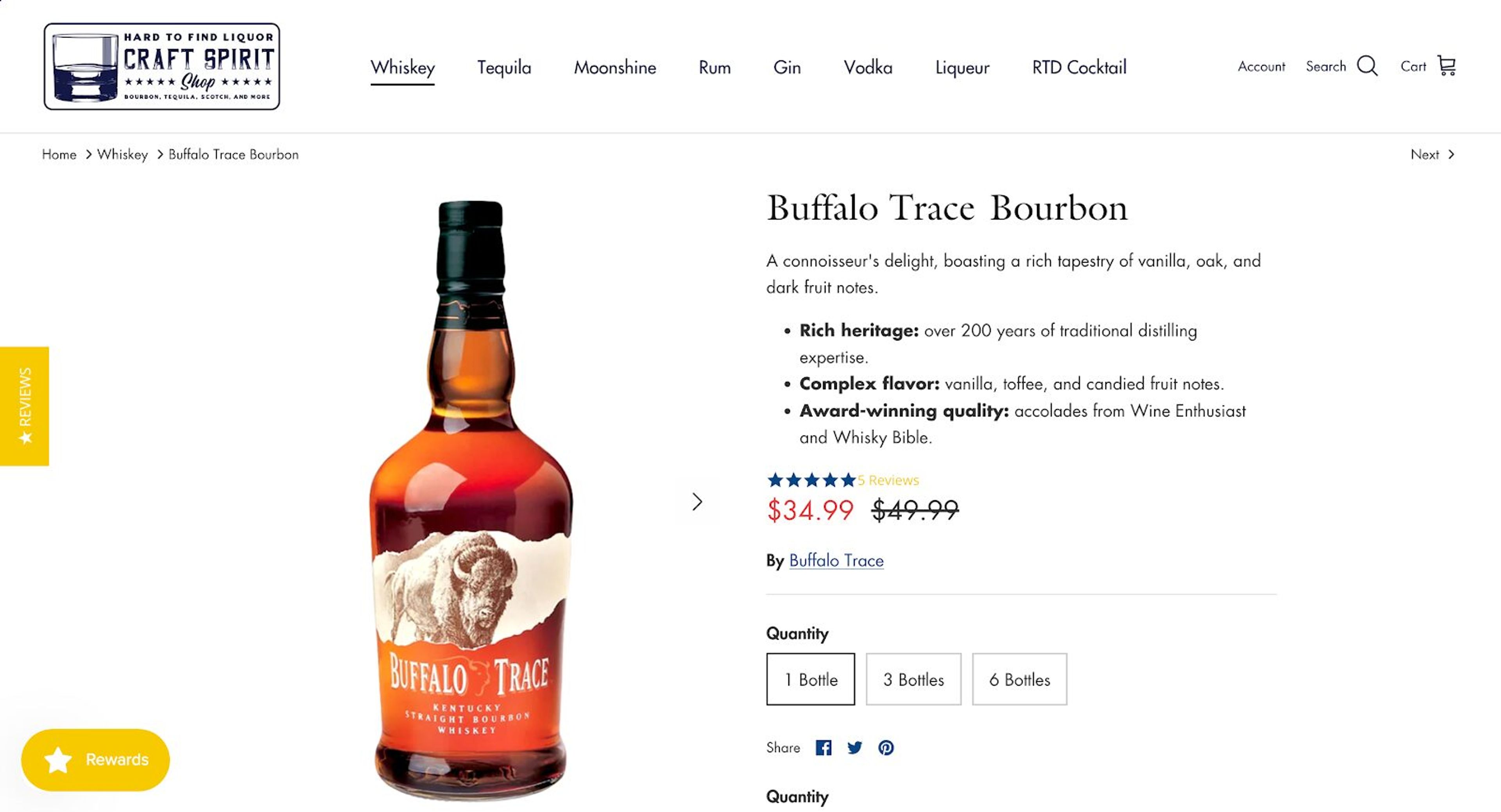 Craft Spirit Shops Buffalo Trace Bourbon product page.