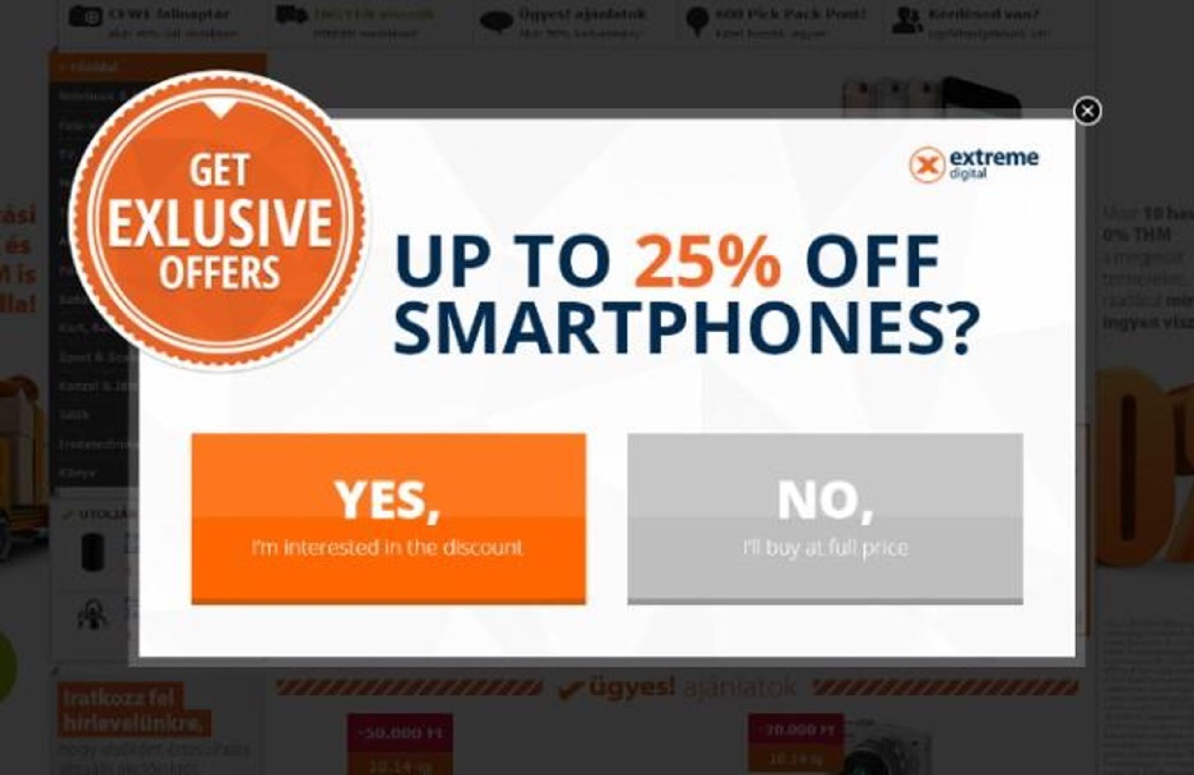 Pop-up UX design example