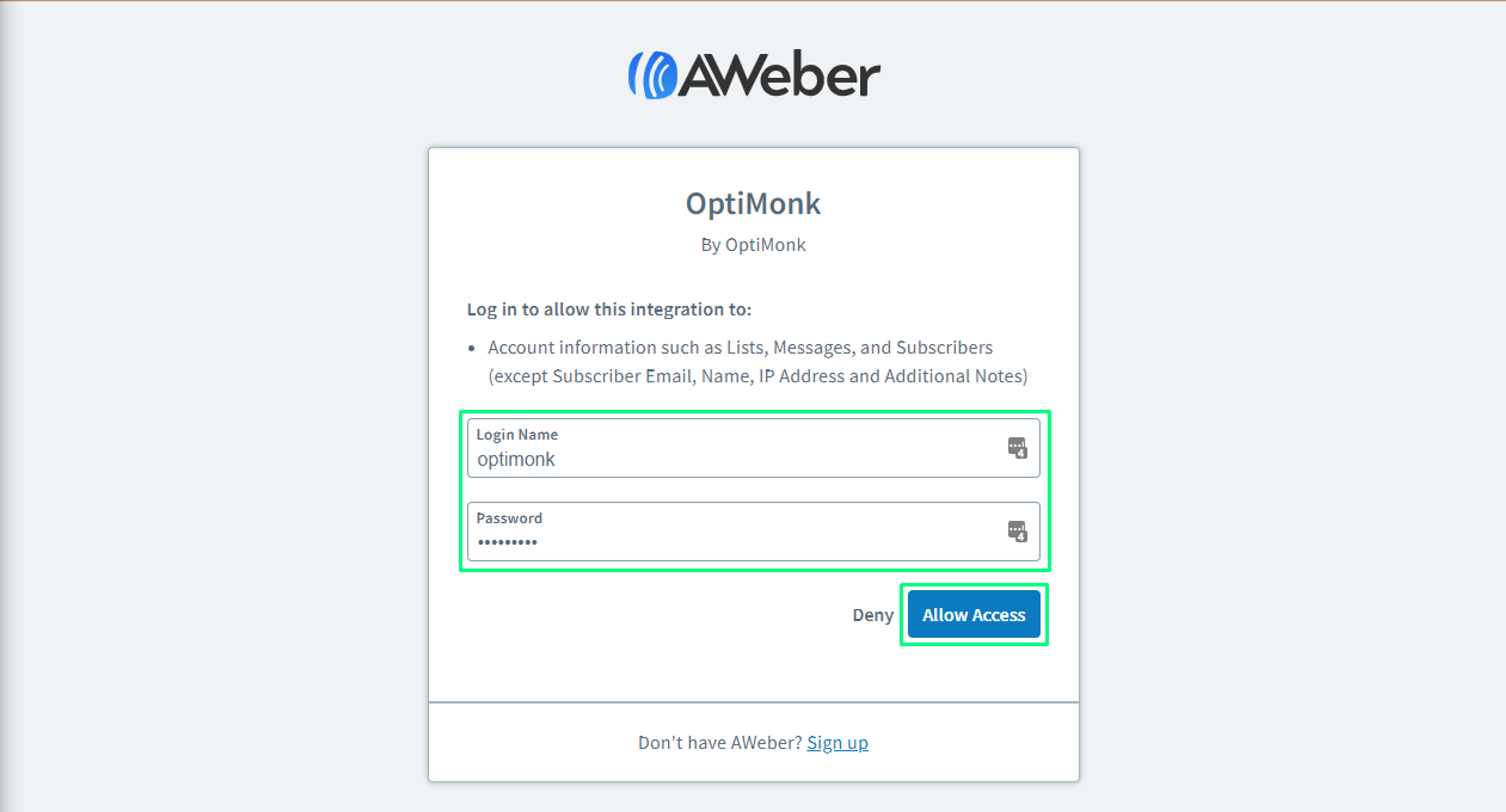 Integrate your AWeber subscription list to OptiMonk