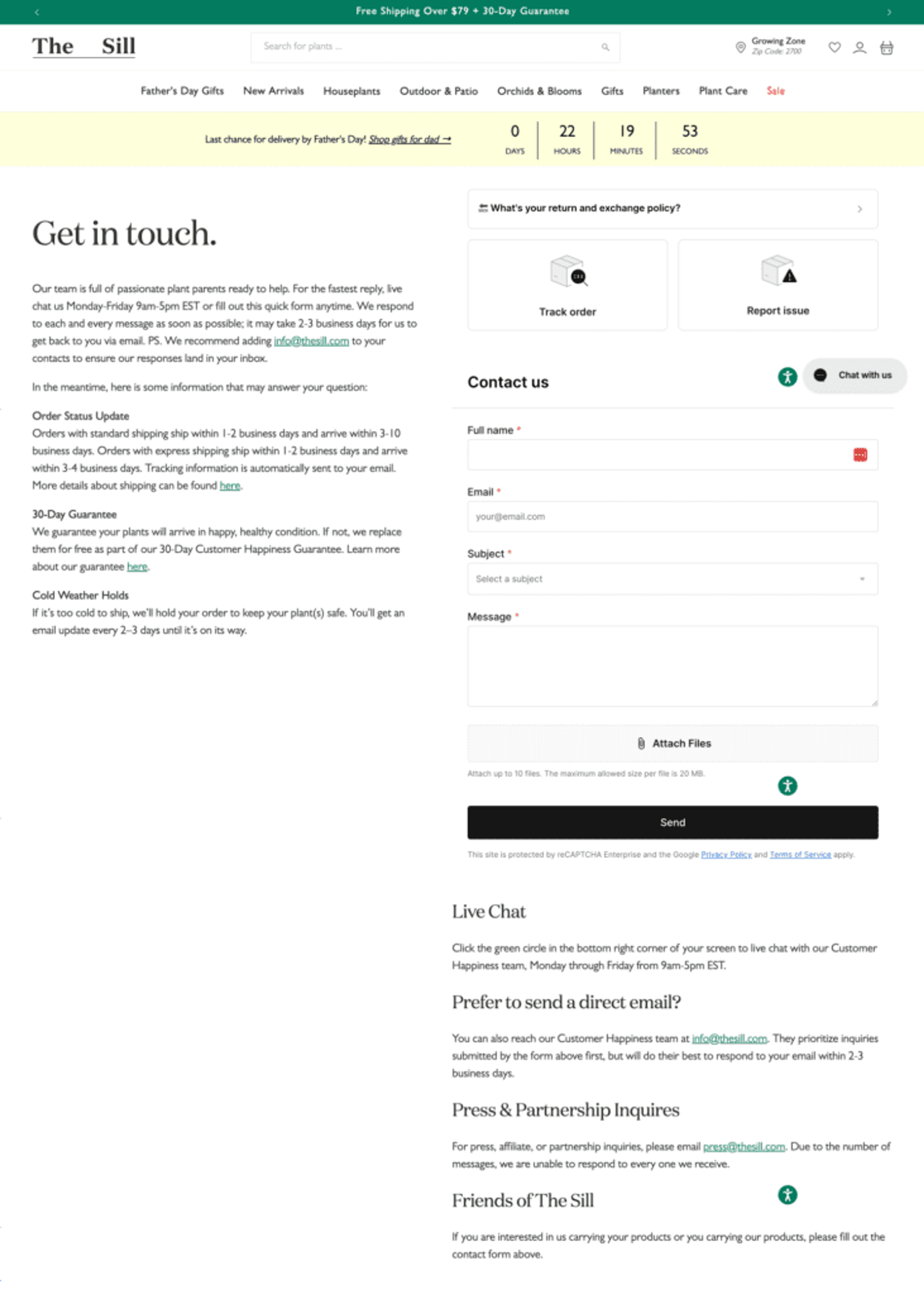 The Sill contact form