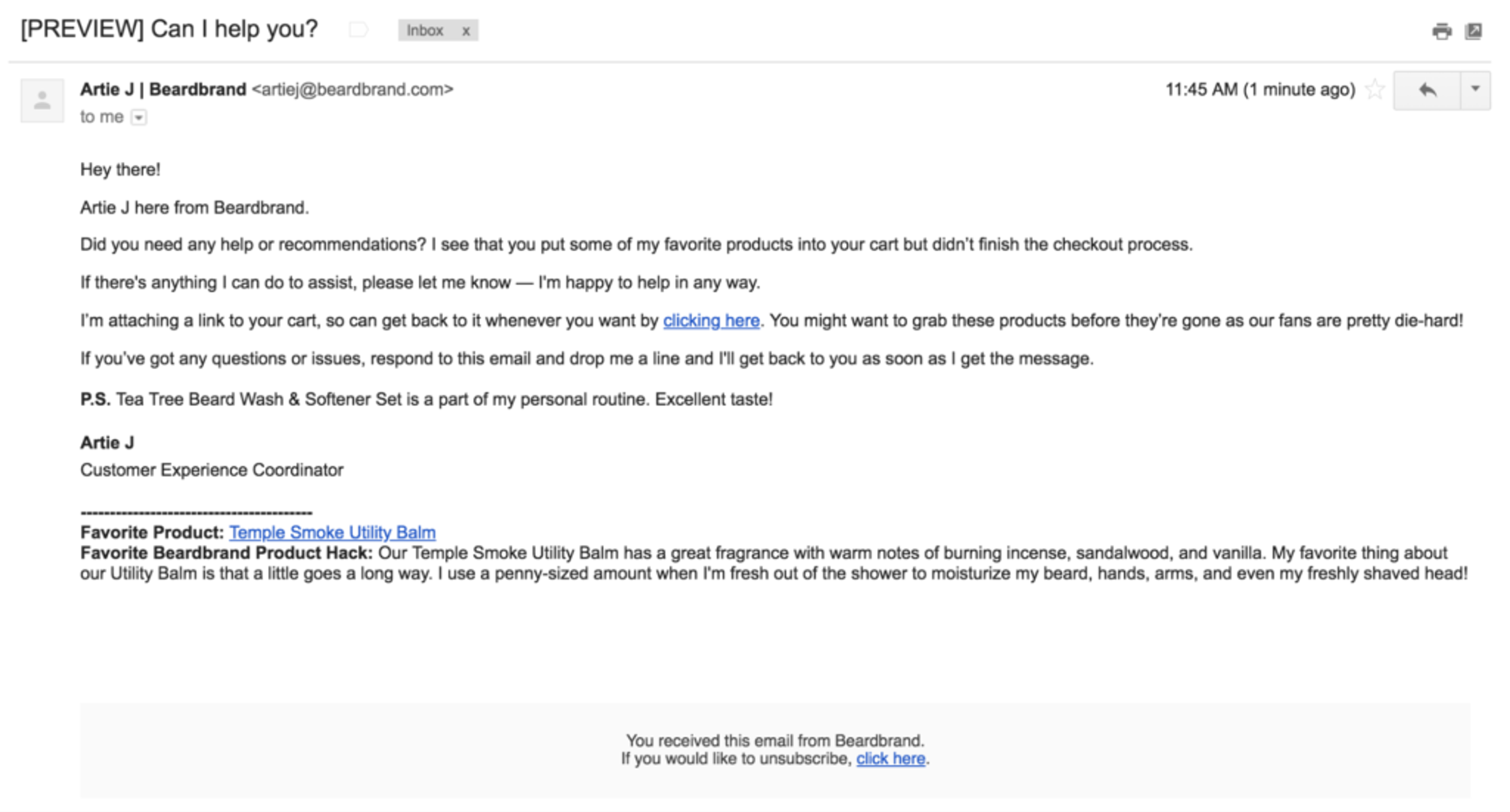 Email asking for feedback to improve customer satisfaction