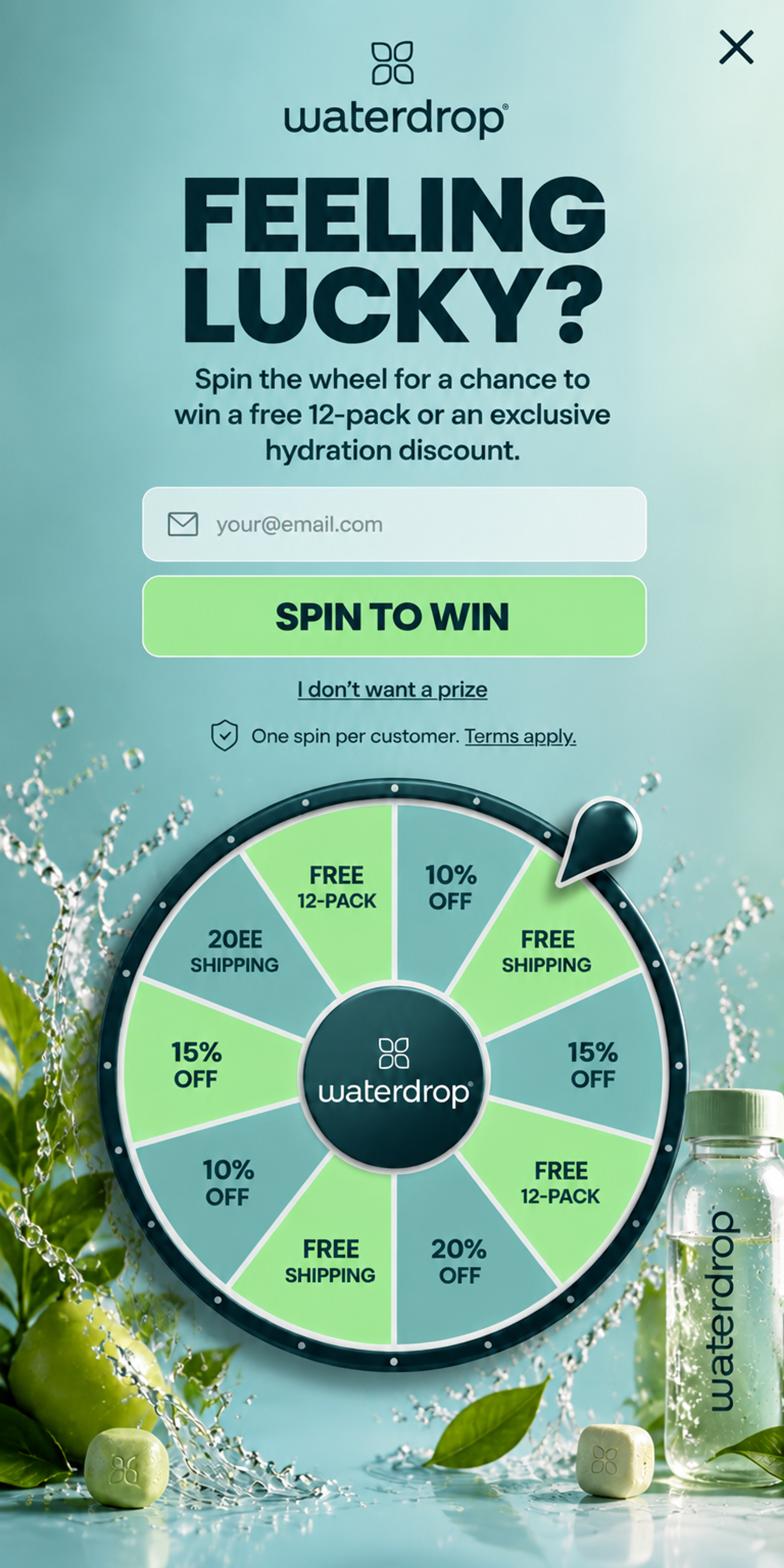 Mobile version of The Gamified Drop popup designed for waterdrop