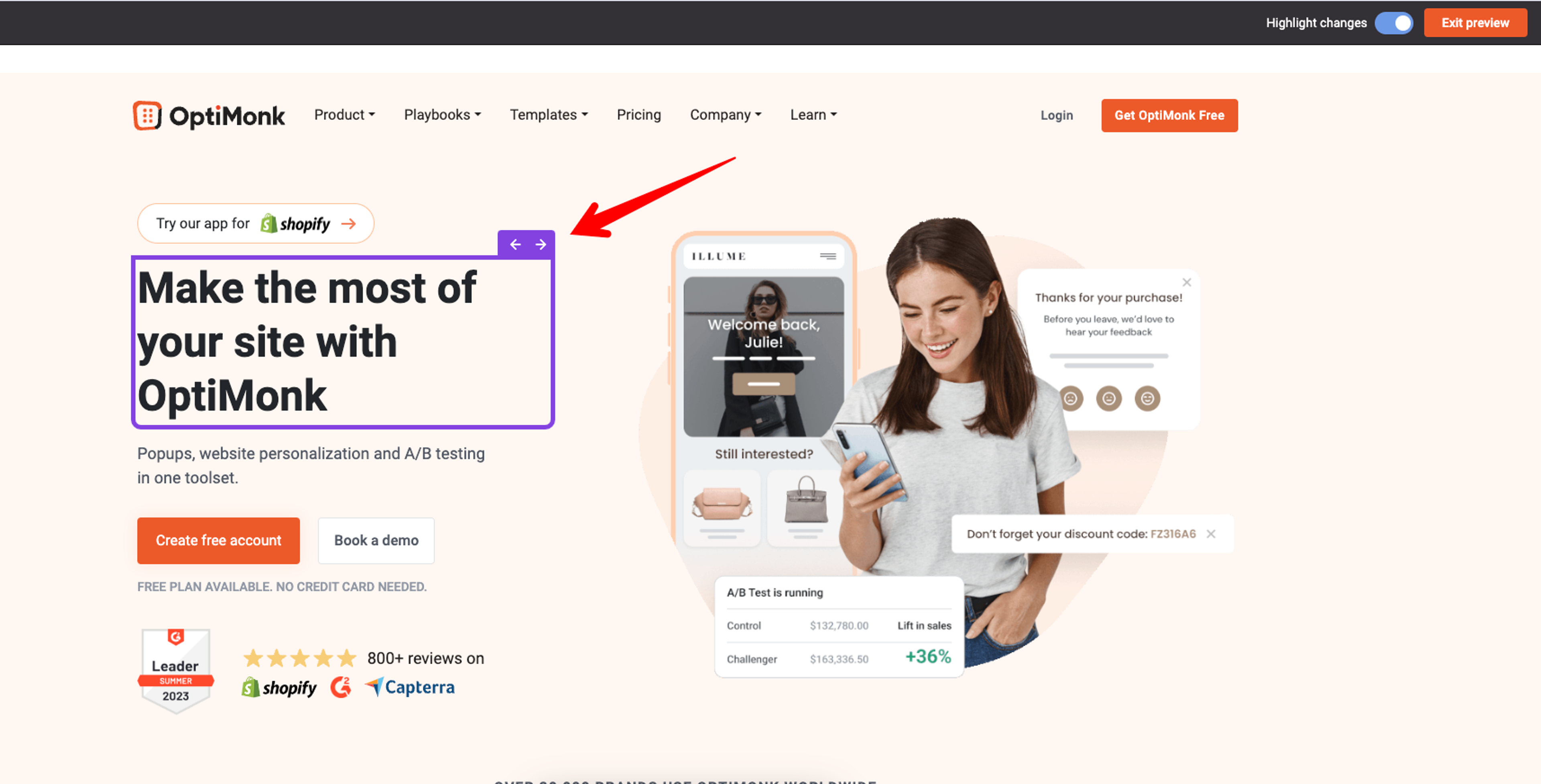 OptiMonk Smart A/B testing